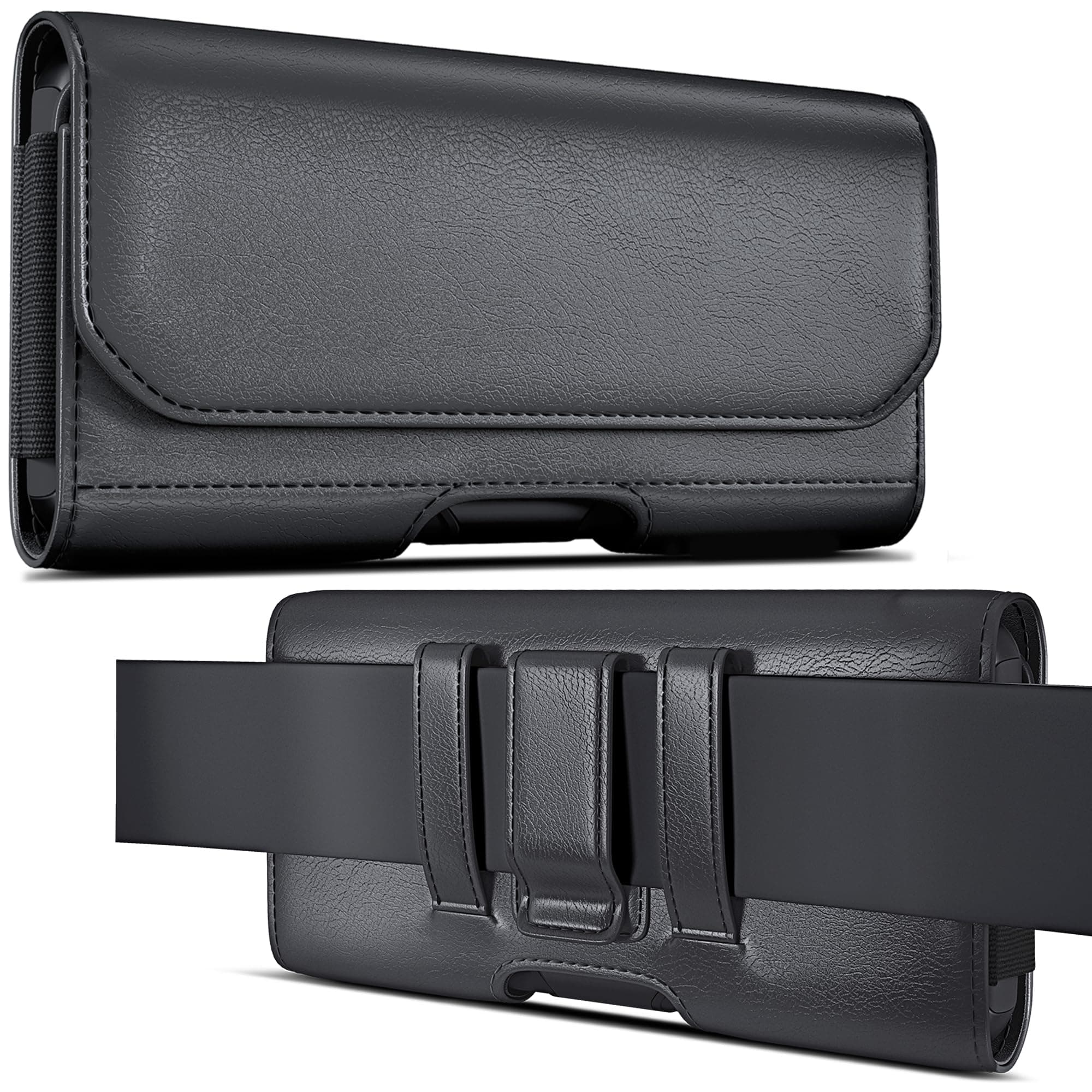 Holster for Large iPhone 16 Plus, Pro Max 15 14 13 12 11 Xs, Samsung Galaxy S25+ 5G S24+ S23+ S22+ S21+ Cell Phone Belt Case with Clip - ID Card Holder Pouch - Fits with Protective Case on