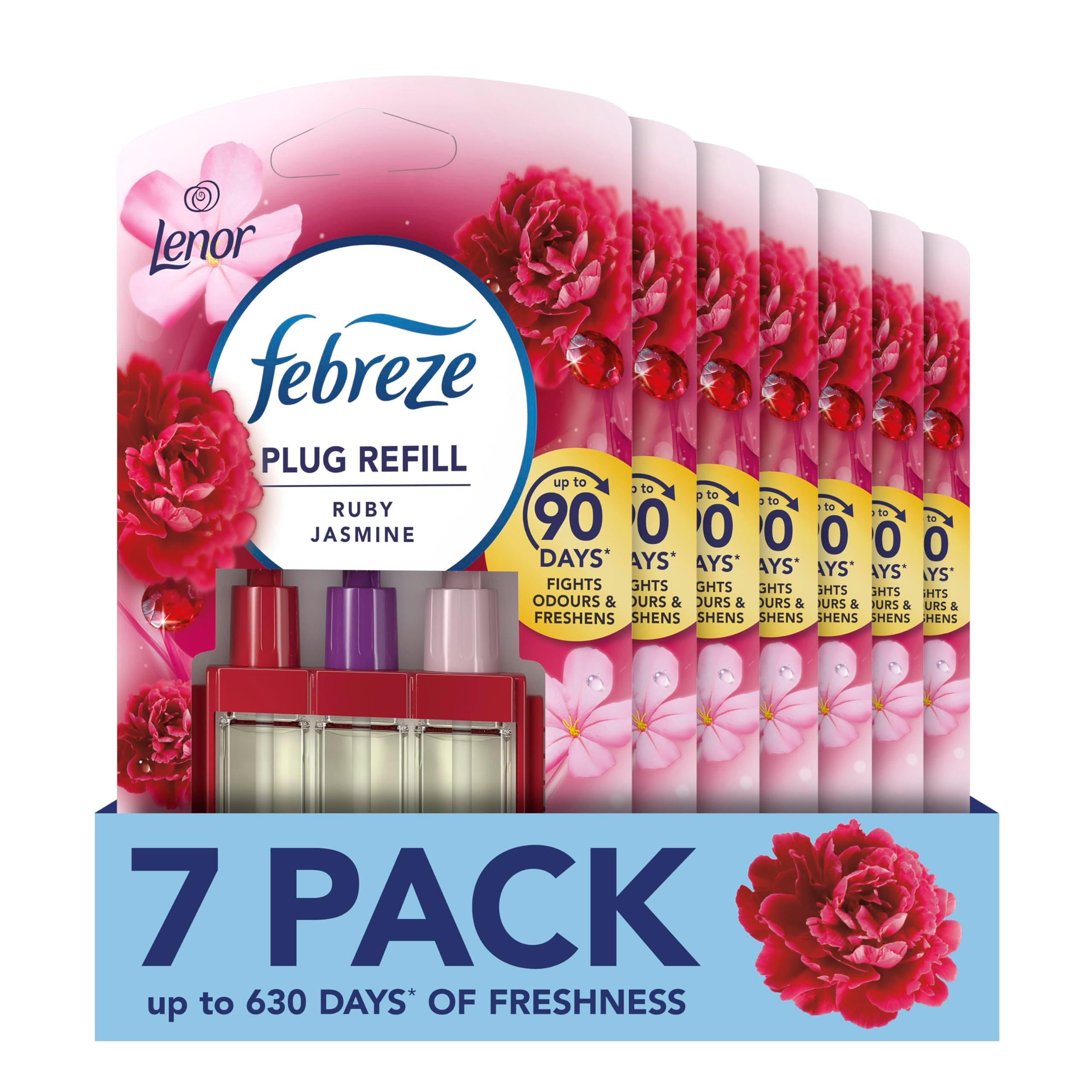 Febreze 3Volution Plug-In Air Freshener Refill, 20 ml x 7, Odour Eliminator & Bathroom Air Freshener, Ruby Jasmine