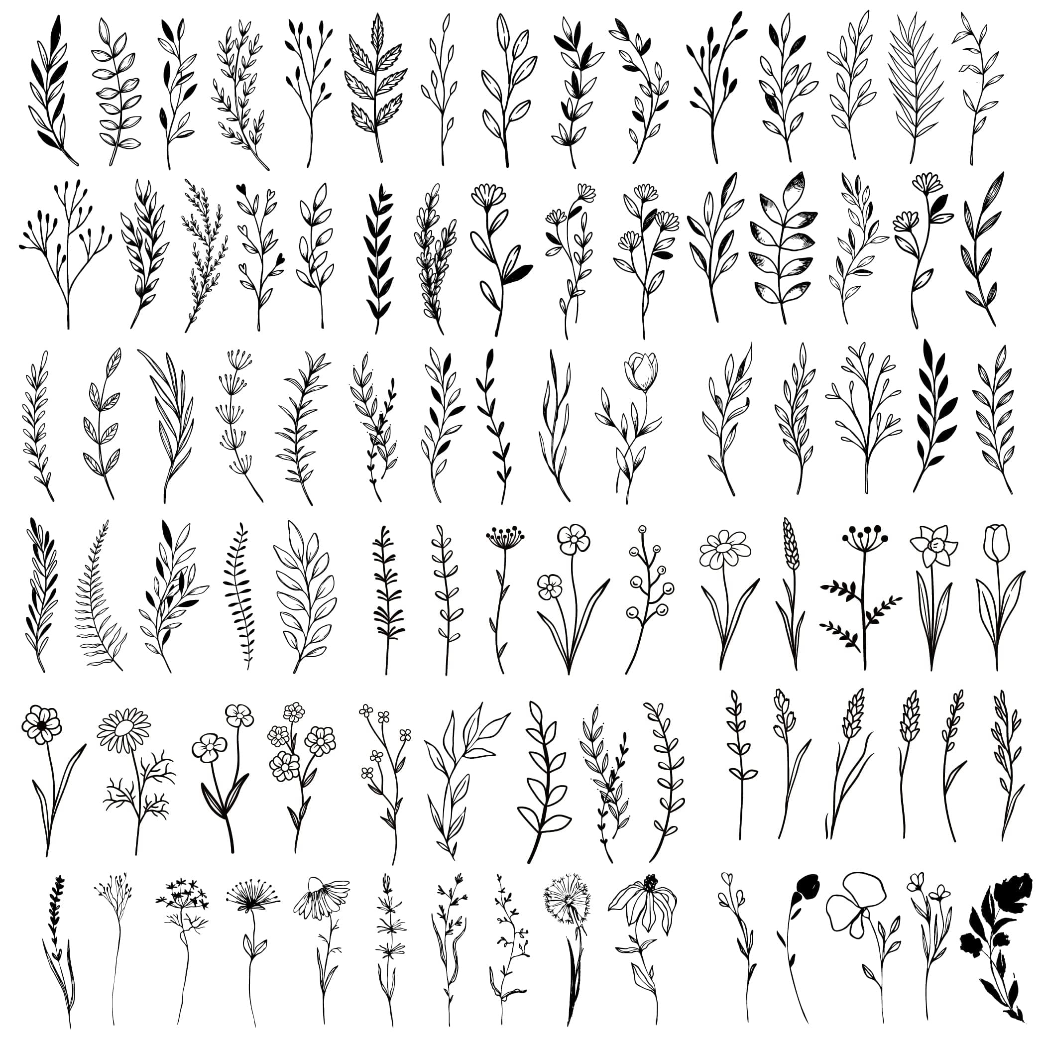 18 Sheets Realistic Temporary Tattoo, Tiny Branch Black Flower Temporary Tattoos for Women Girls Kids, Bouquet Small Tattoo Temporary Sticker Wild Plant Floral Fake Tattoos