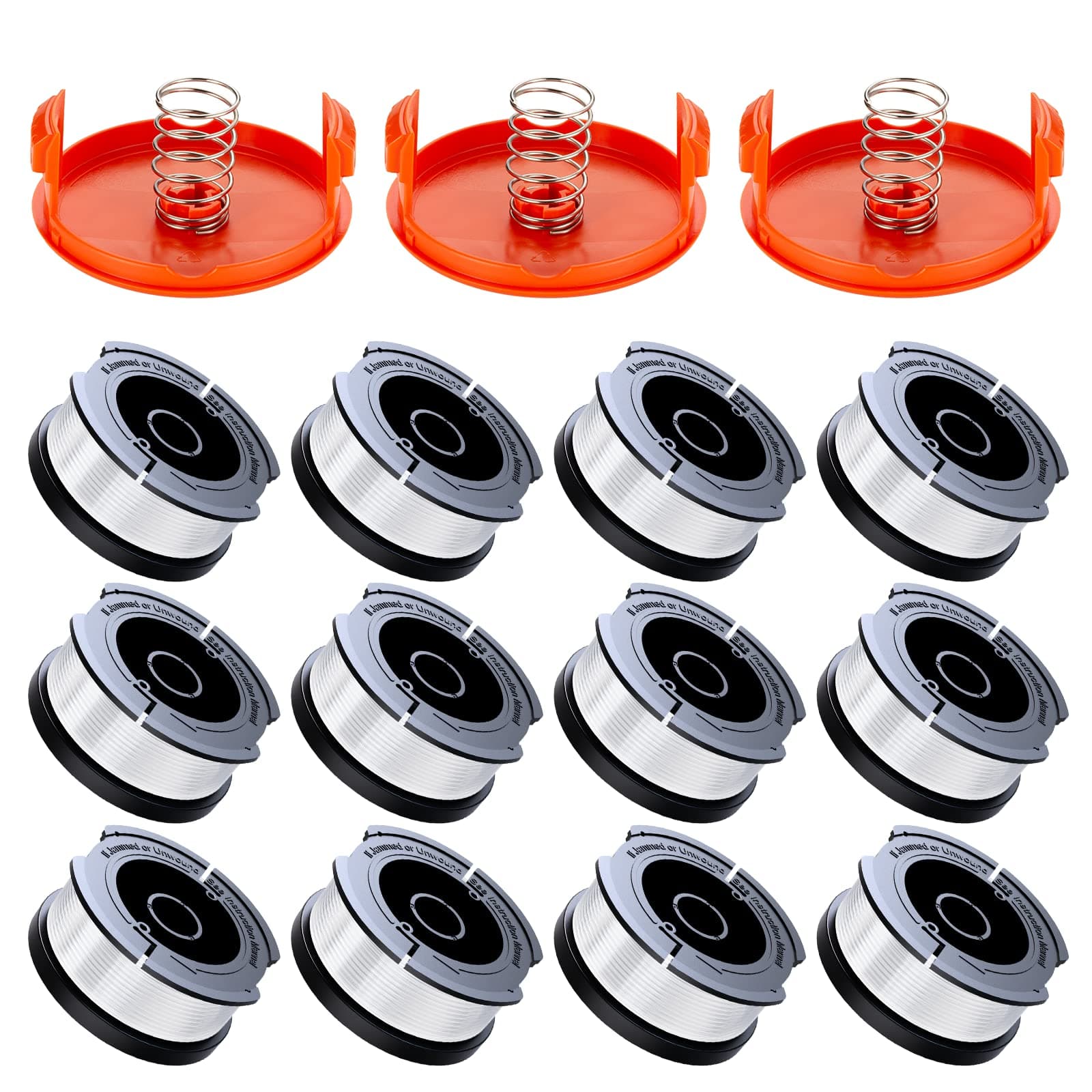 Weed Eater String Compatible with Black+Decker, AF-100 0.065" Weed Wacker String Refill 360ft Automatic Feed String Trimmer Replacement Line Spool for Black&Decker (12Spools + 3Caps+3Springs)