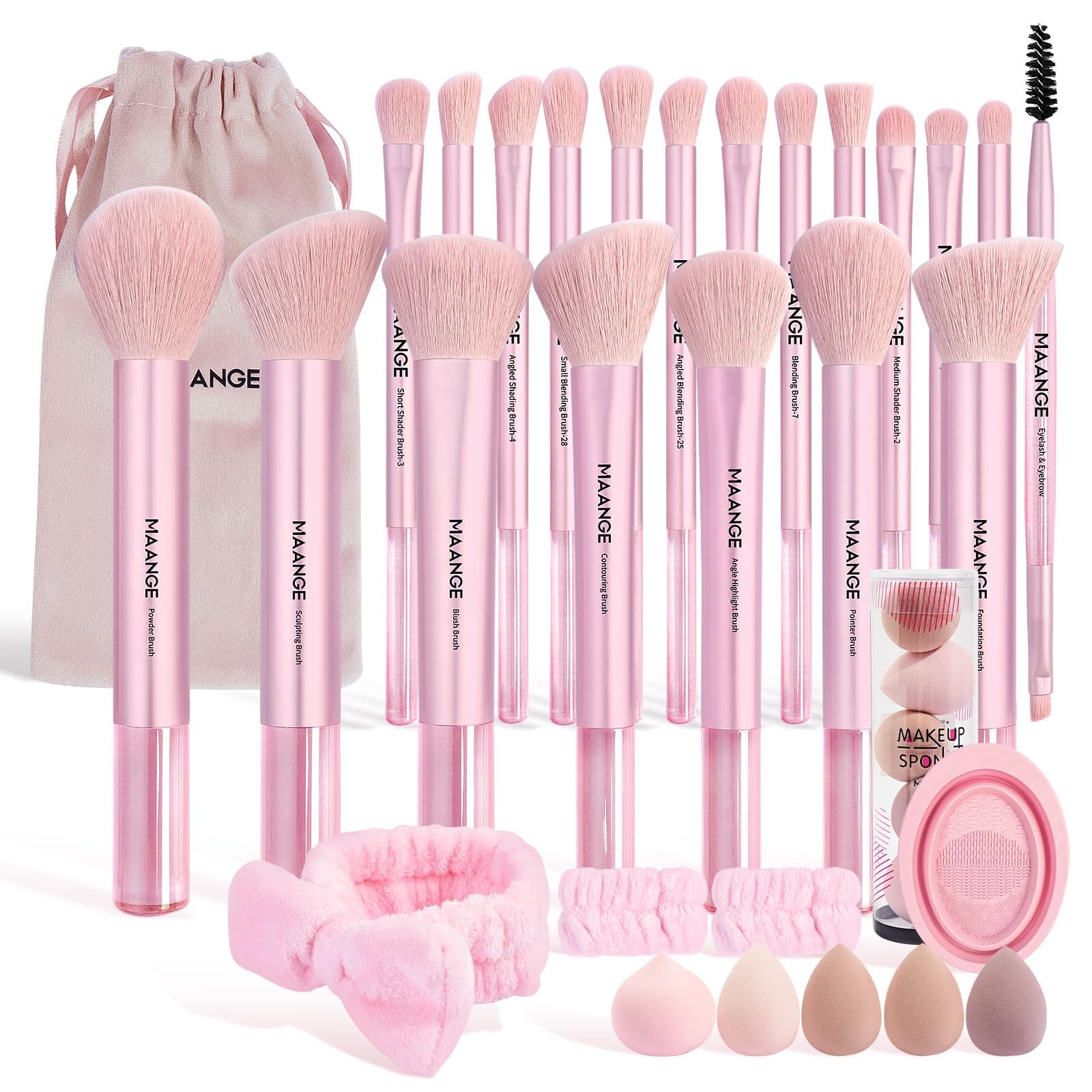 MAANGE Makeup Brushes 30 Pcs Makeup Kit, Multi-functional Makeup Tool Set with 20 Pcs Makeup Brush Foundation Brush Make up Brushes Set with Bag,Pink