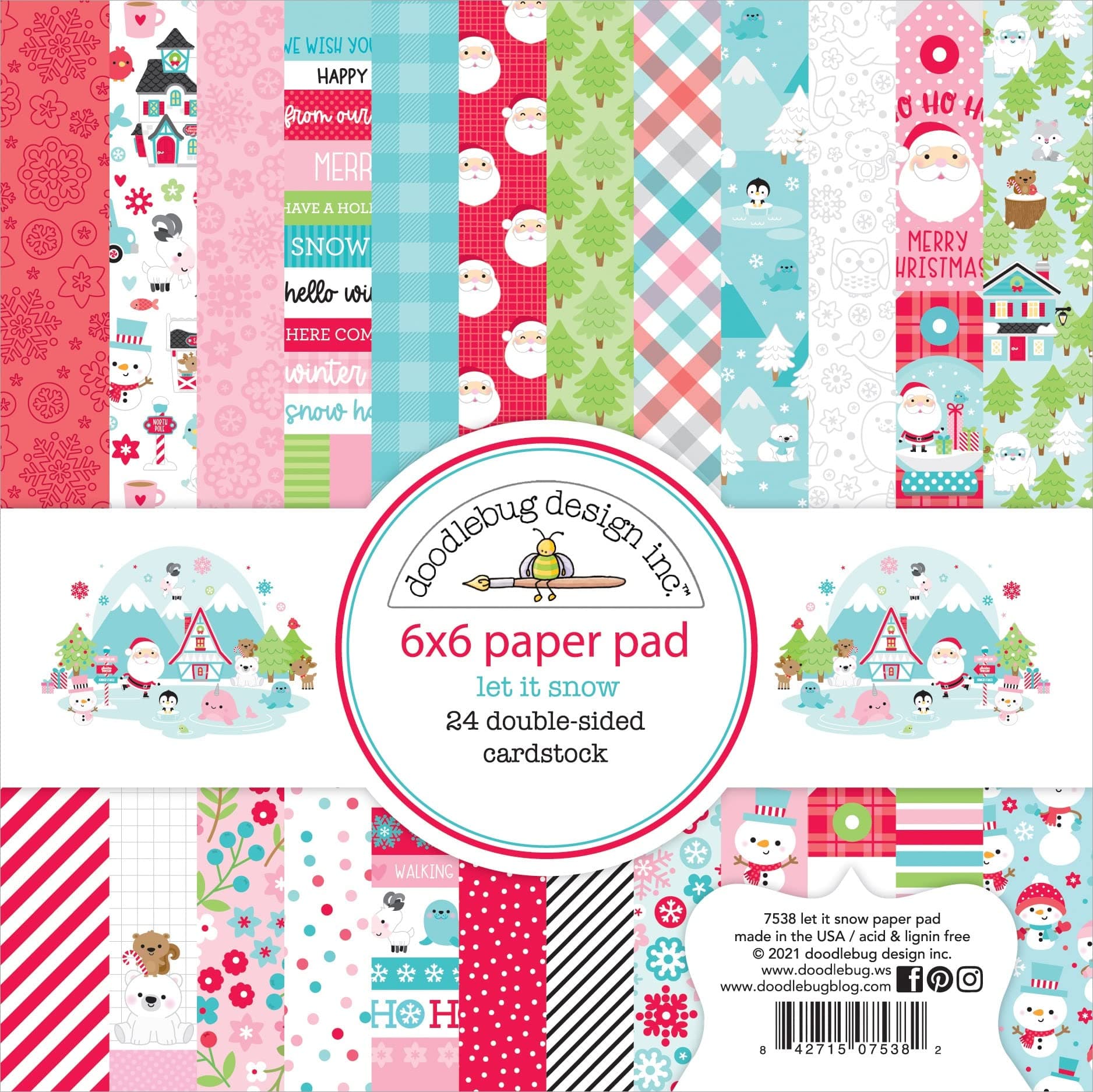 DOODLEBUGDouble-Sided Paper Pad 6"X6" 24/Pkg-Let It Snow, 12 Designs/2 Each -DB7538