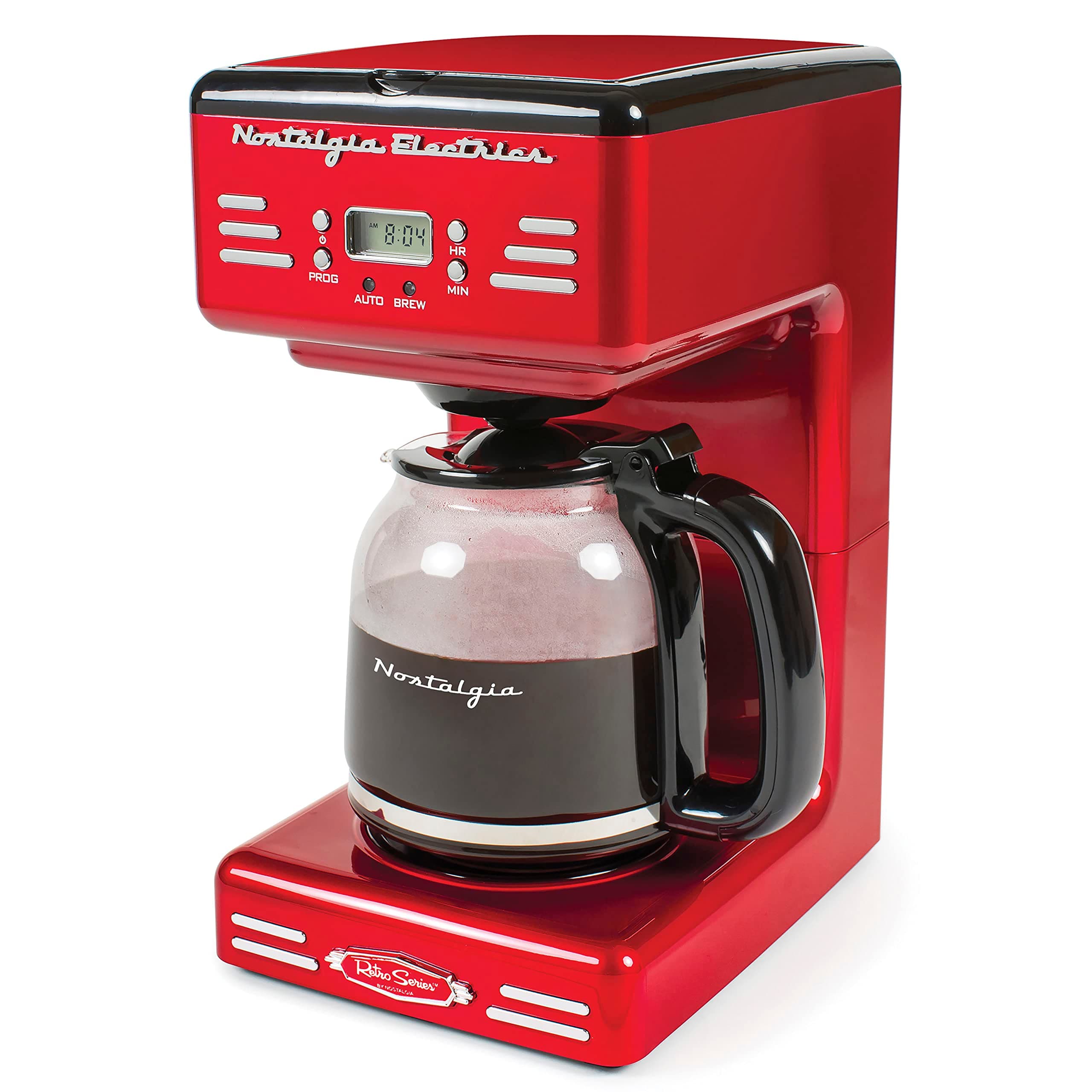 Retro 12-Cup Programmable Coffee Maker With LED Display, Automatic Shut-Off & Keep Warm, Pause-And-Serve Function, Red