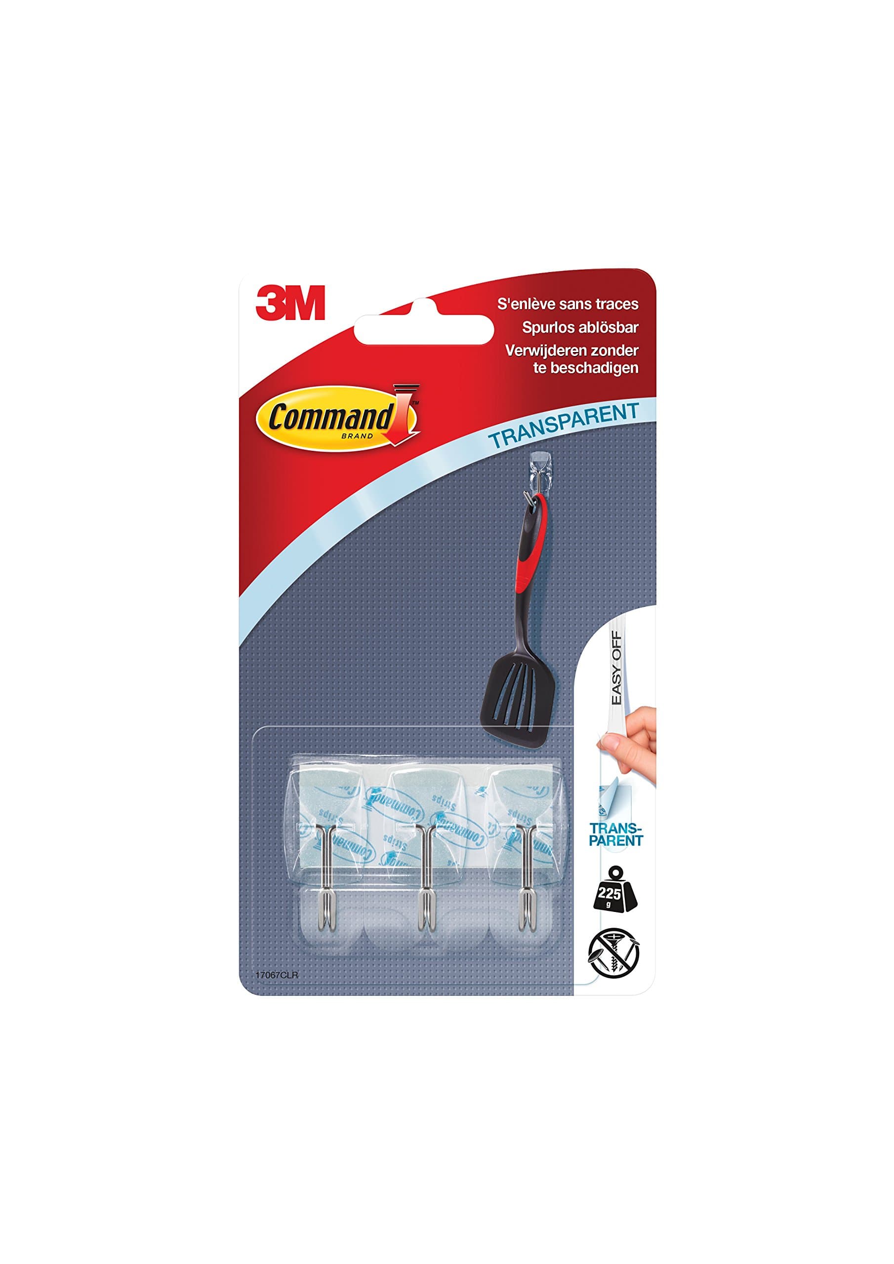 Command 17067CLR Mini Plastic Hooks 230 g Pack of 3 + 4 Strips Transparent, Medium