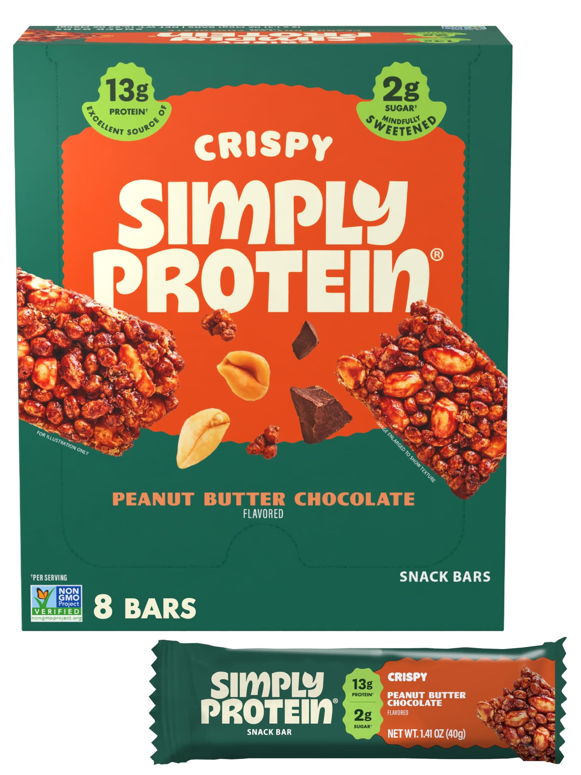 Crispy Bars. Clean And Light Crispy Bars With Plant Based (Peanut Butter Chocolate, 8 Pack).