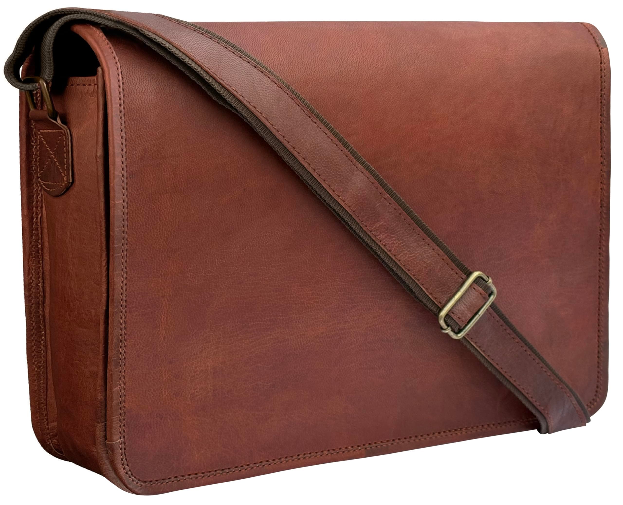 RUSTIC TOWN 15 inch Vintage Crossbody Full Grain Leather Laptop Messenger Bag