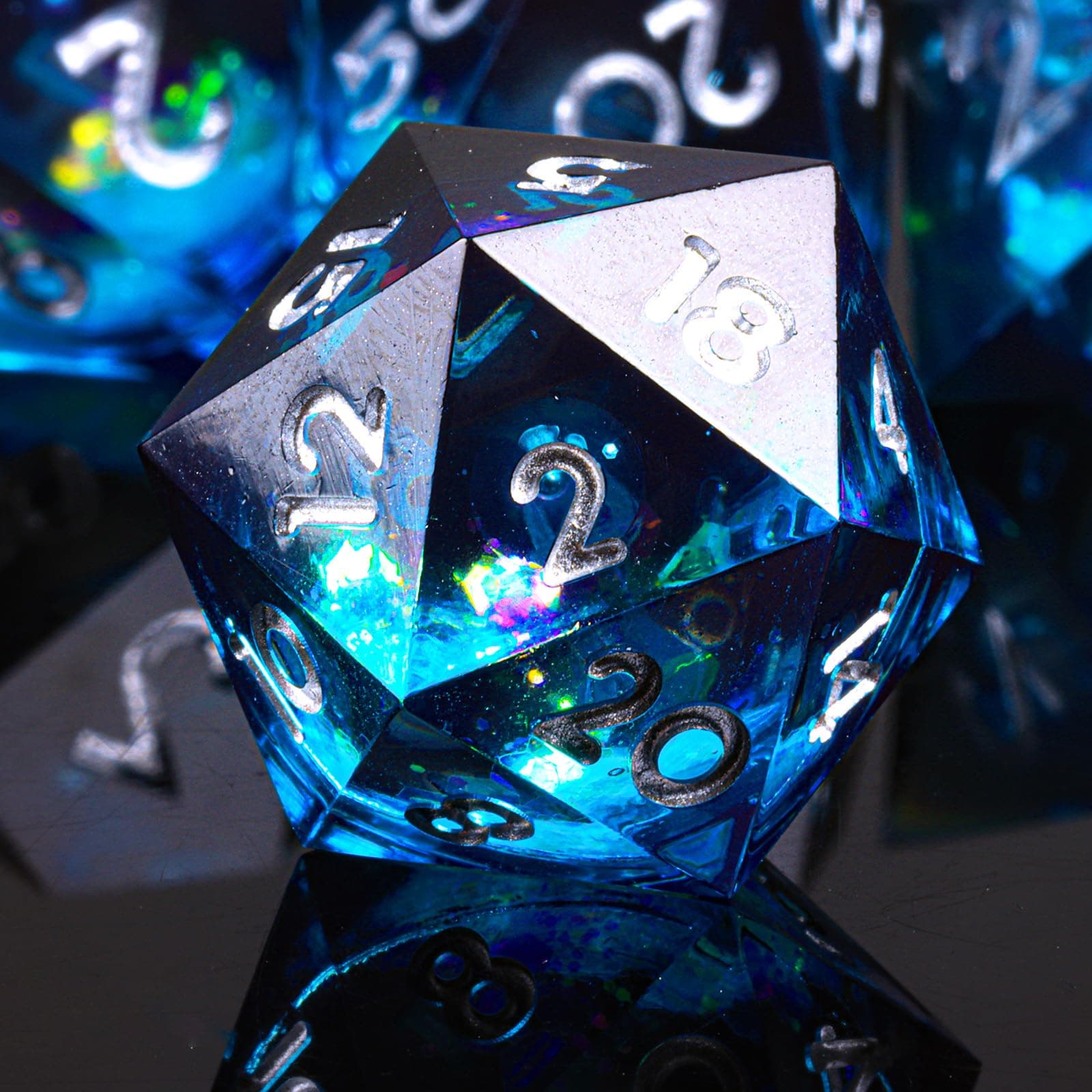 Liquid Core Sharp Edge Resin DND Dice Set 7 Pcs Dungeons and Dragons Dice Set Role Playing Game Dice Sets D&D Accessories Gift Box D and D Dice D20 D12 D10 D8 D6 D4 (Blue Black)