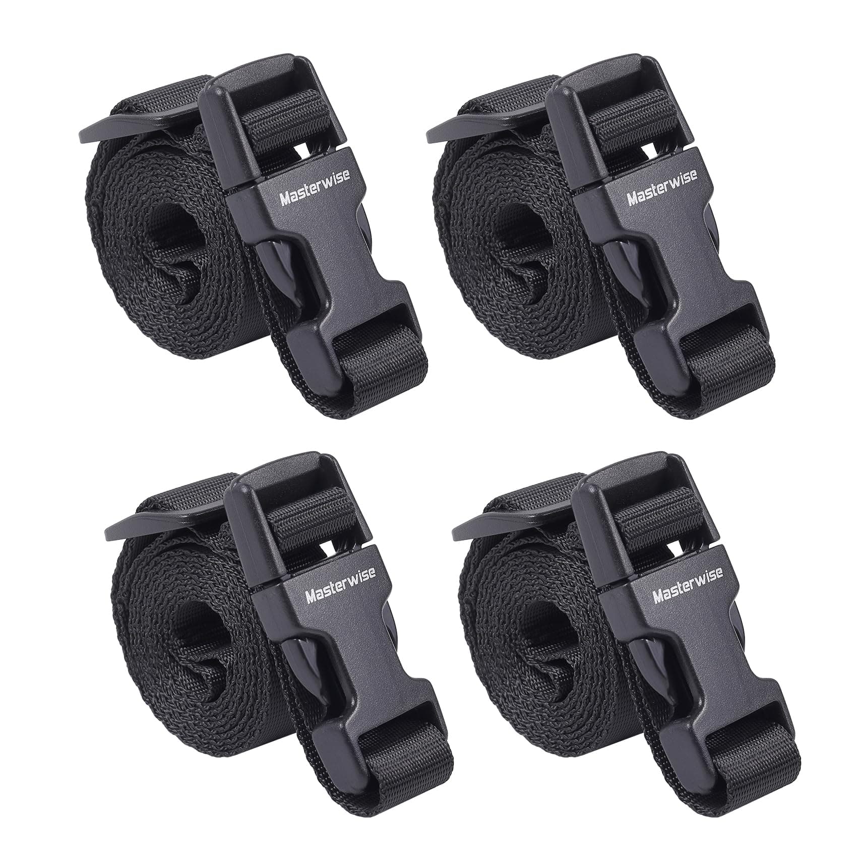 Buckle Straps with Clips, Adjustable Nylon Straps with Buckle, Black 4 Pack (4‘x0.75“)