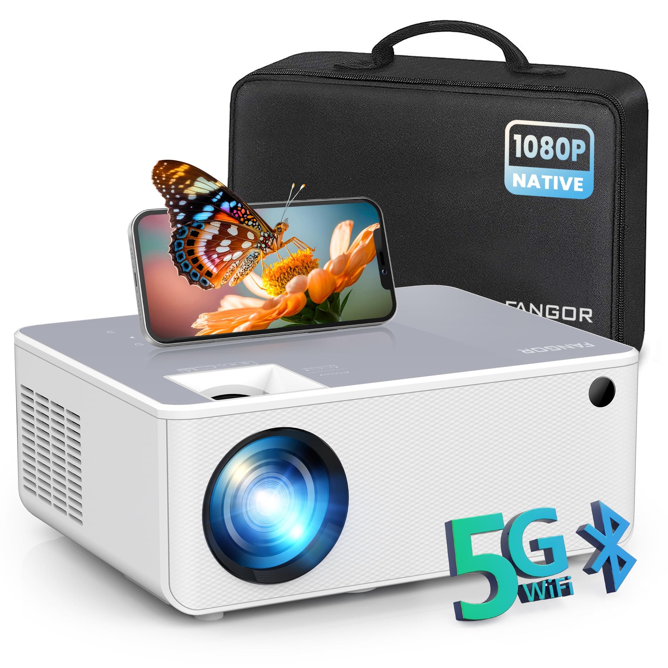 FANGOR 1080P HD Projector, WiFi Bluetooth Projectors, Max 230” Projection Screen Portable Home Theater Video Movie Proyector With Tripod, Compatible with HDMI, USB, Laptop, iOS & Android Phone