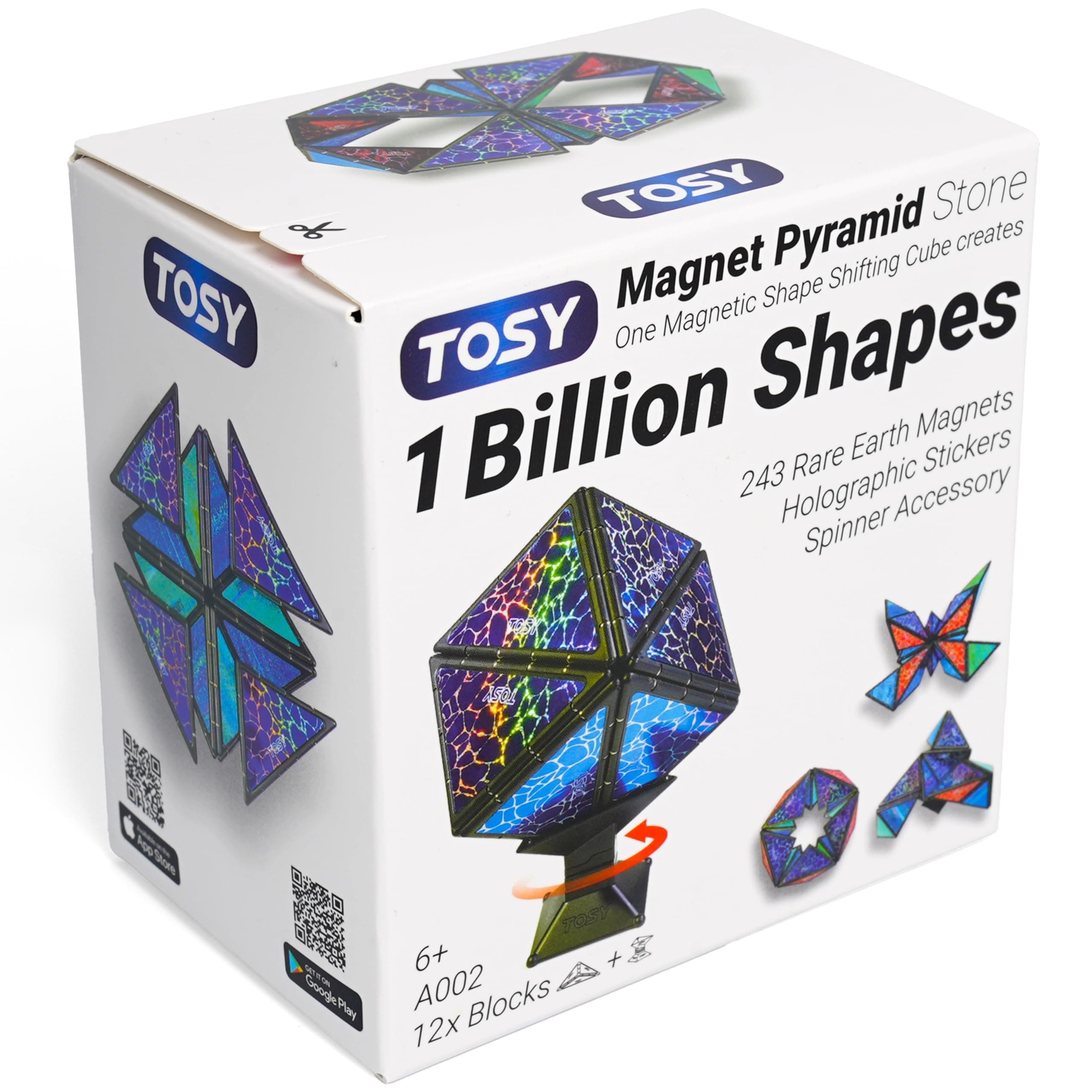 – Magnet Pyramid Stone - 1 Cube Transforms into 1 Billion Shapes (Bunny, Egg Basket, Flowers, Heart), Easter Birthday Gift, 12 pcs, 243 Magnets, Holographic Design, Puzzle/STEM Toy