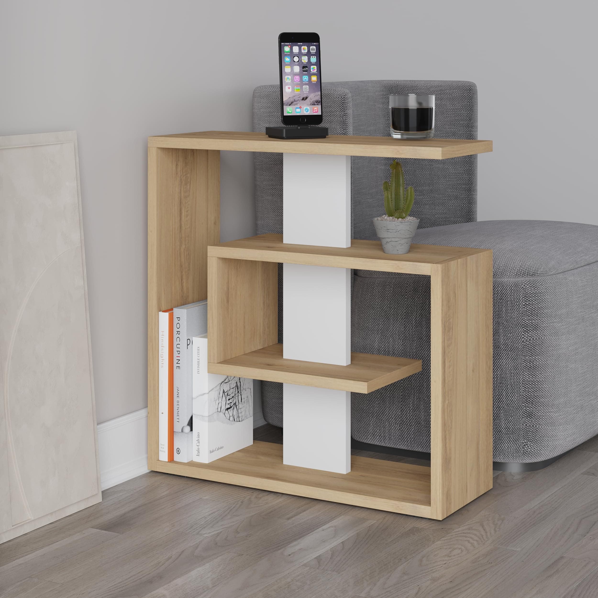 Multi-Functional Side Table | 57 x 55 x 20 cm | Night Stand, Coffee Table, End Table | for Living Room, Bedroom, Office | Oak- White