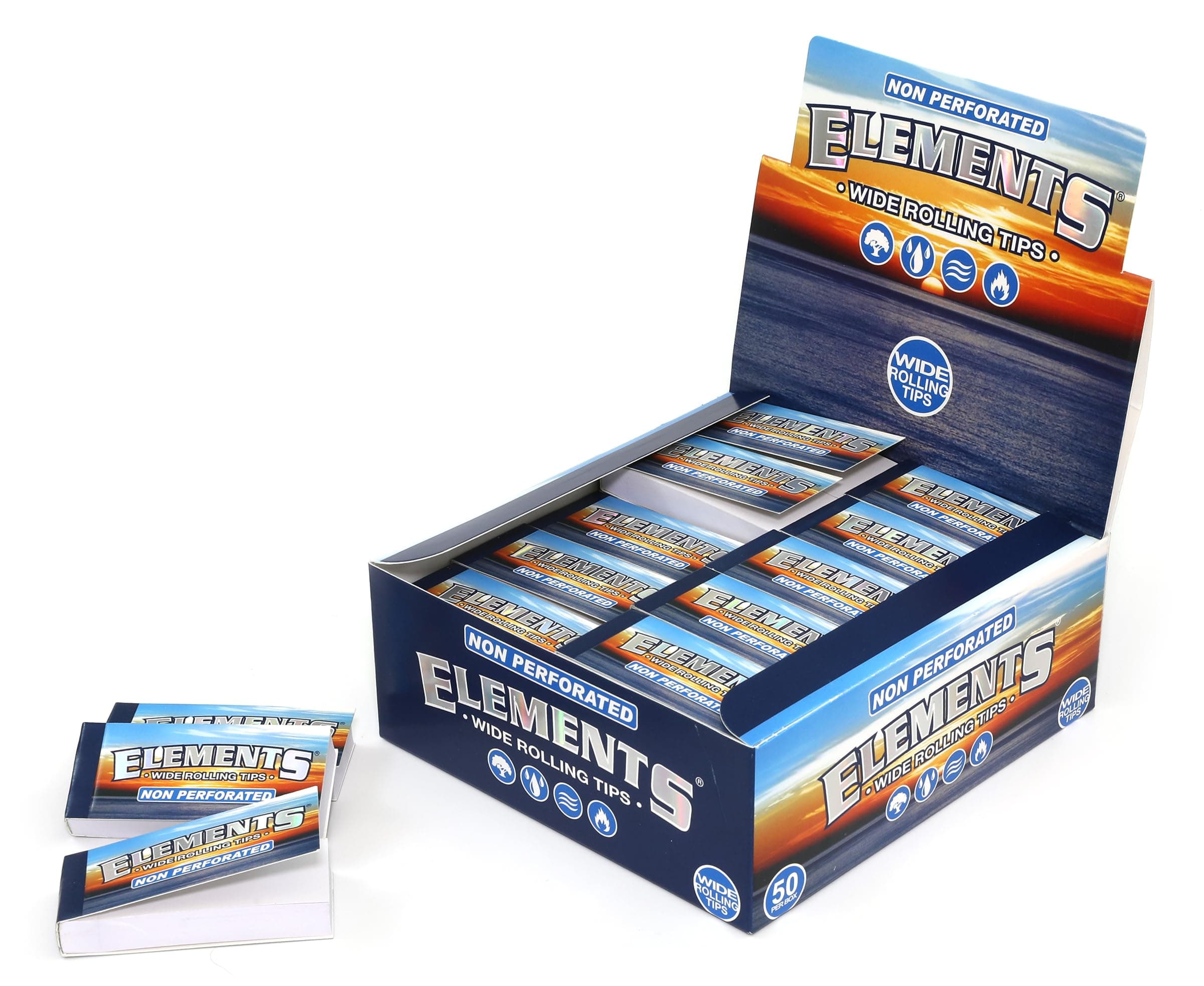 Elements Wide Rolling Tips, Unperforated Tips in King Size, 50 Tips per Booklet, 1 Box (50 Booklets)