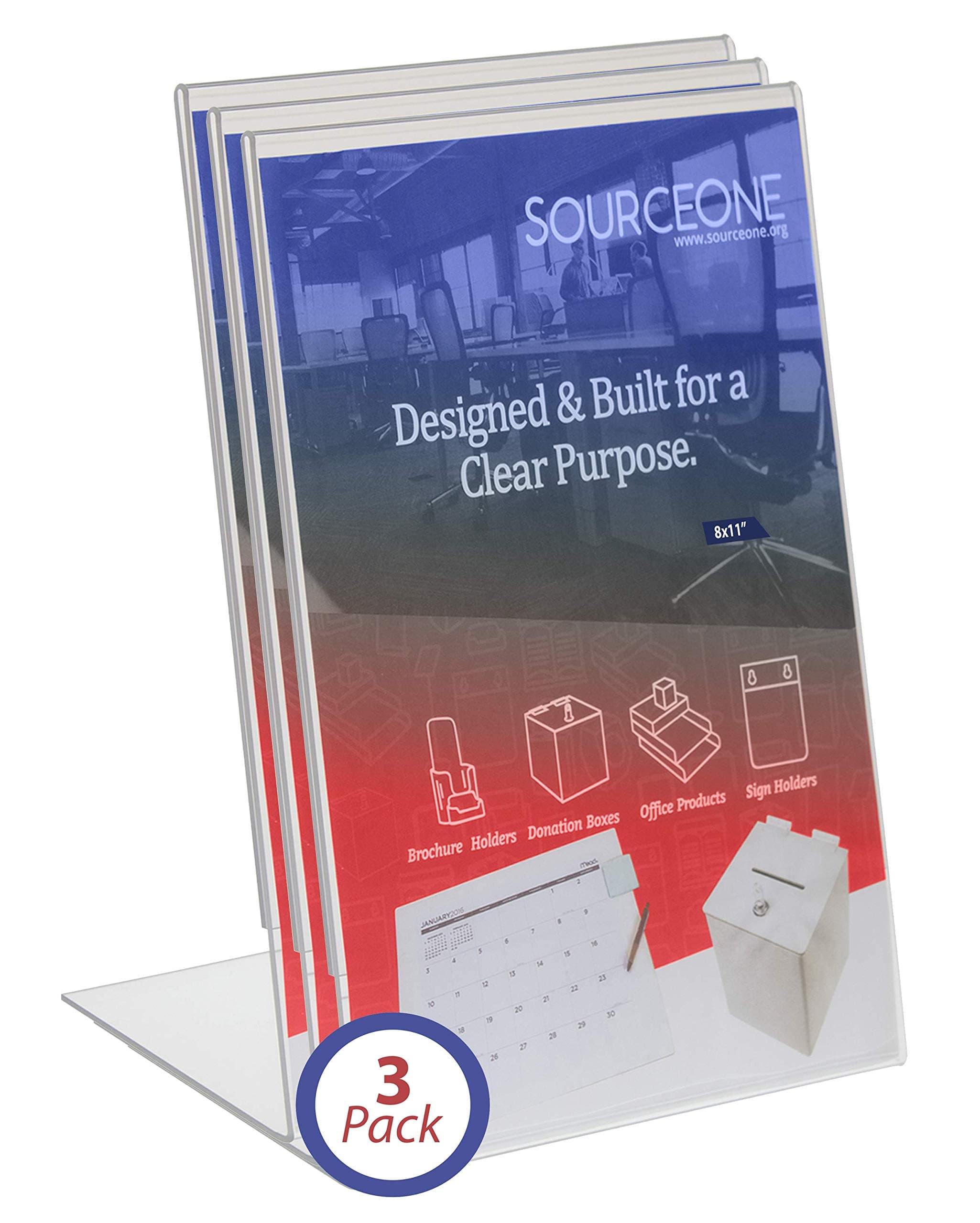 SourceOne Slant-Back Sign Holder – Portrait-Style Ad Frame – Side Insert – Clear Acrylic – 3-Pack