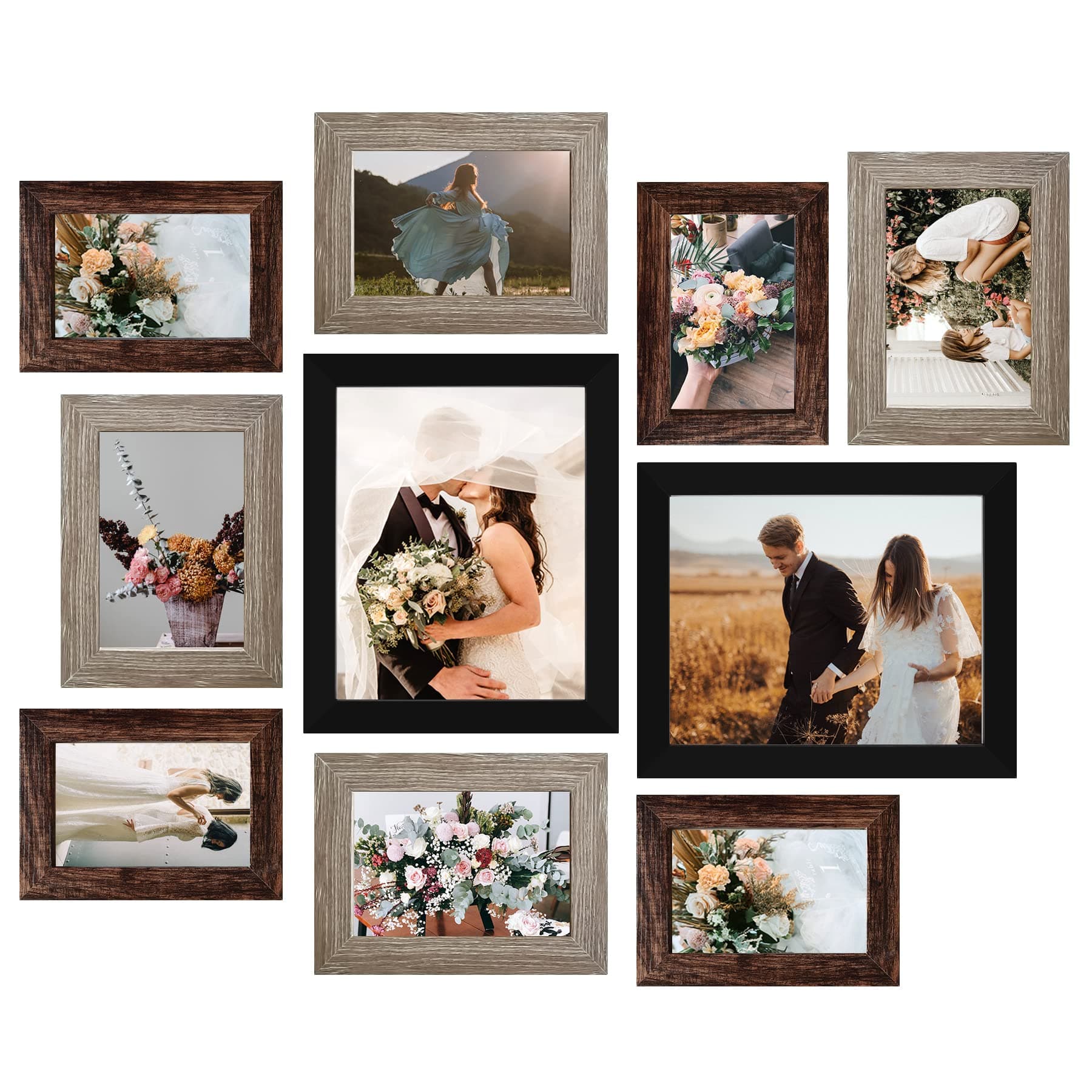 LUCKYLIFE Picture Frames Collage Wall Decor 10-Pack, Gallery Wall Frame Set with 8x10 5x7 4x6 Frames in 3 Different Finishes
