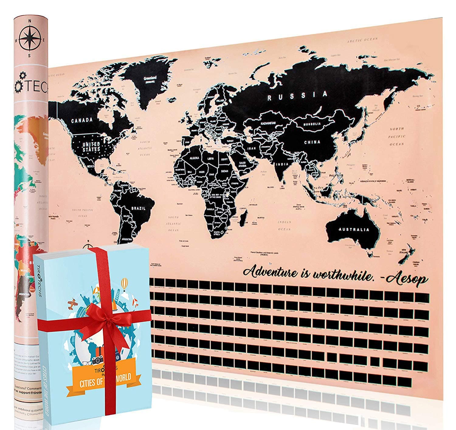 Scratch Off Map By TIROTECHS - NEW Scratch Off World Map -Best Scratch Off Map Of The World - FREE EBOOK - World Map Scratch Off Travel Map! (Tan)