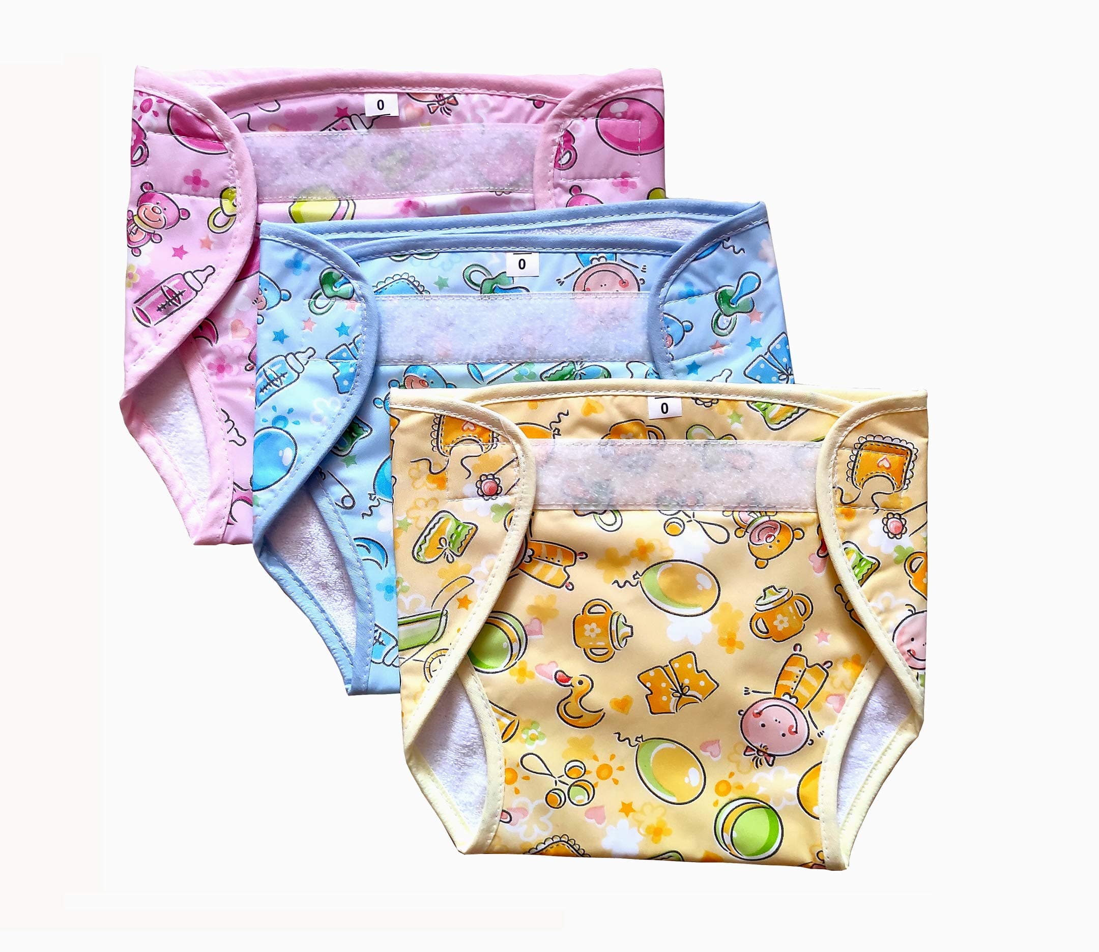 Shop4Dreams Outside Plastic Inside Terry Cotton Waterproof Reusable Loop And Hook Pvc Nappy/Diaper/Langot Pack Of 3 Multicolor (Unisex, 0-3 Months)