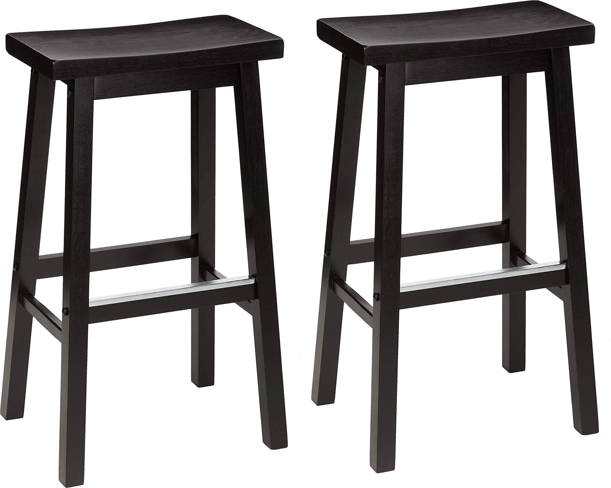 Amazon Basics Set of 2 Solid Wood Kitchen Counter Bar Stool, Dining Chair, Easy Assembly, Modern, 74 cm Tall, Black