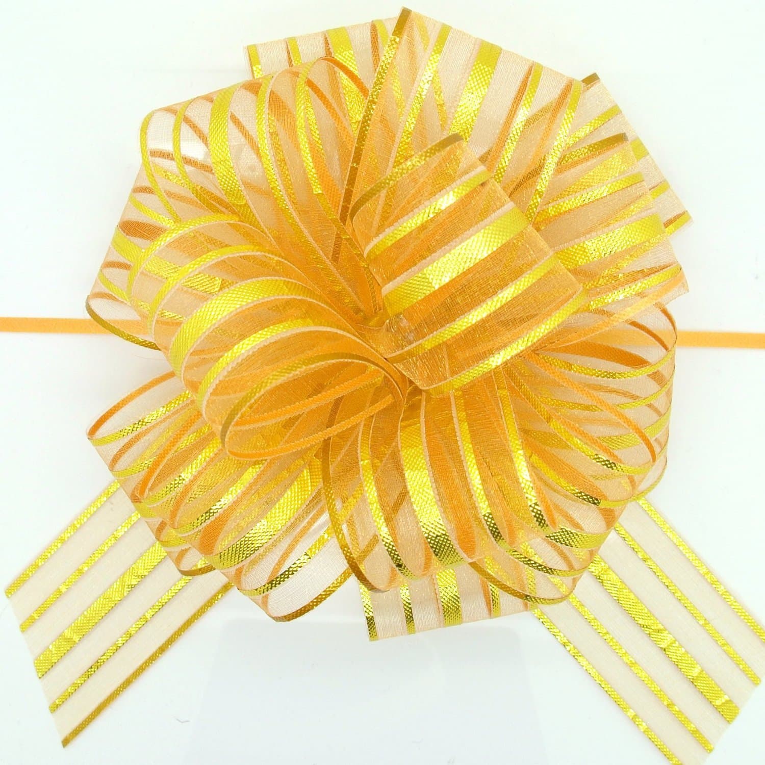 Organza Pull Bows (x2) GOLD Large 6" Pom Pom Pull Bow