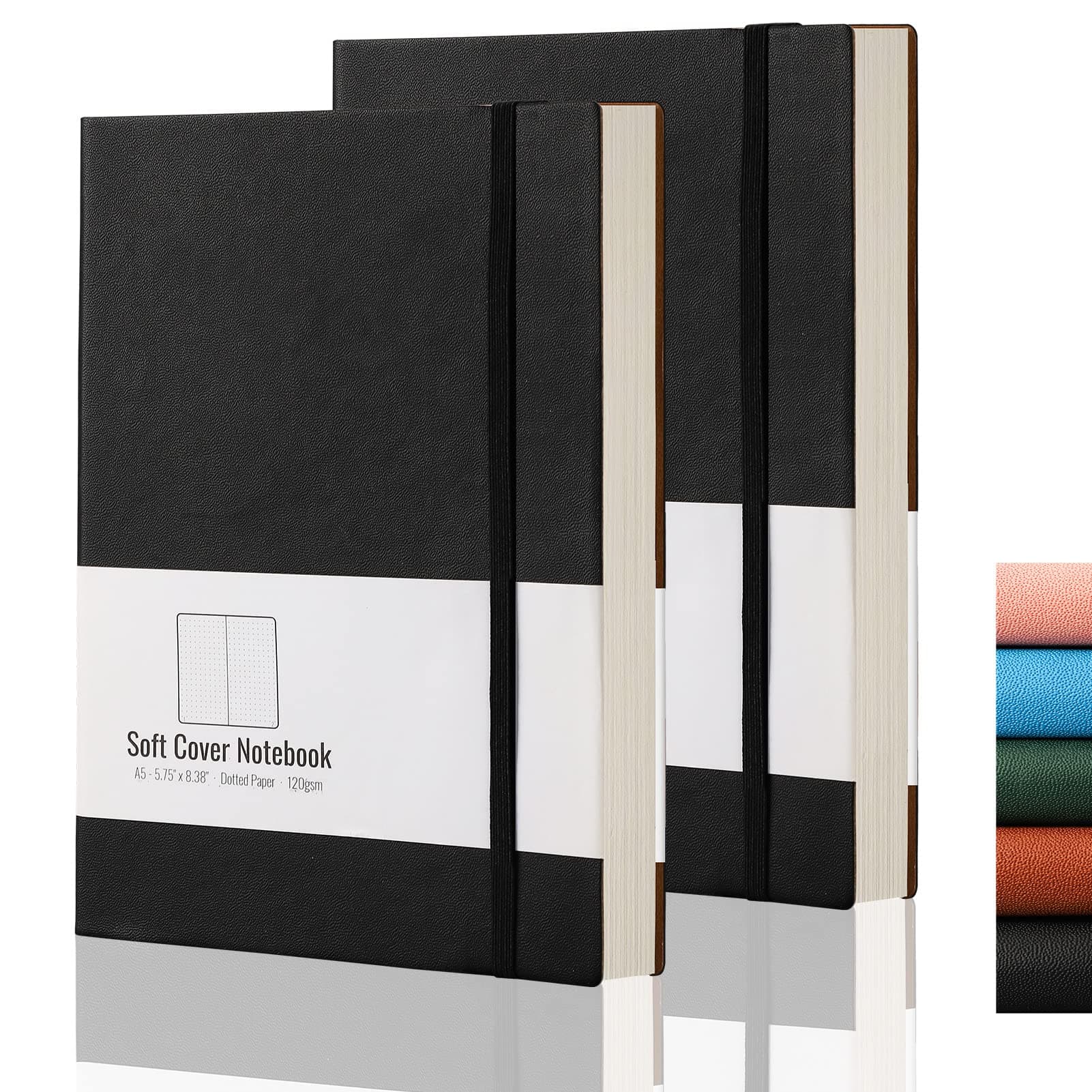 AHGXG Dot Bullet Grid Journal 2 Pack - A5 Dot Grid Notebook Soft Cover Medium 5.75" x 8.38" 320 Pages Numbered 120gsm Thick Dot Paper Soft Leather Cover - Black