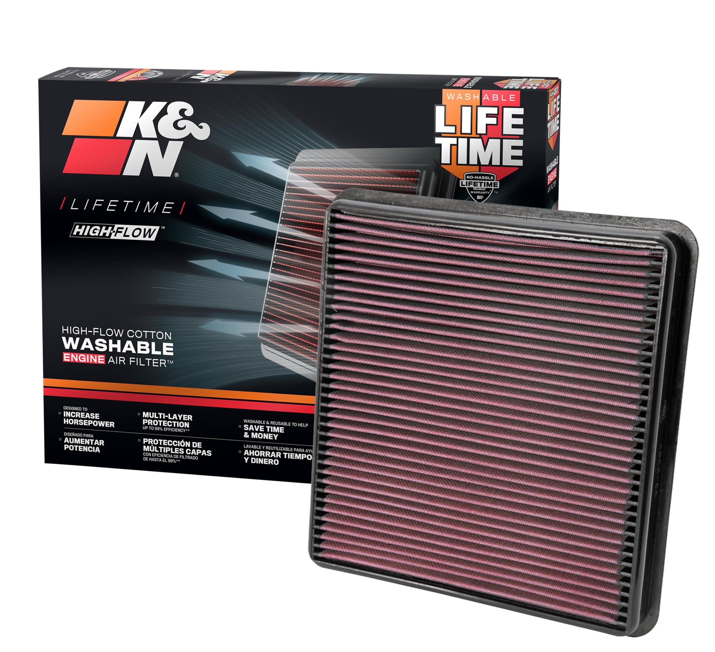 High-Flow Original Lifetime Engine Air Filter: Increase Power: Premium, Washable: Compatible with 2007-2021 Lexus/Toyota: LX570, Land Cruiser, Sequoia, Tundra, 33-2387