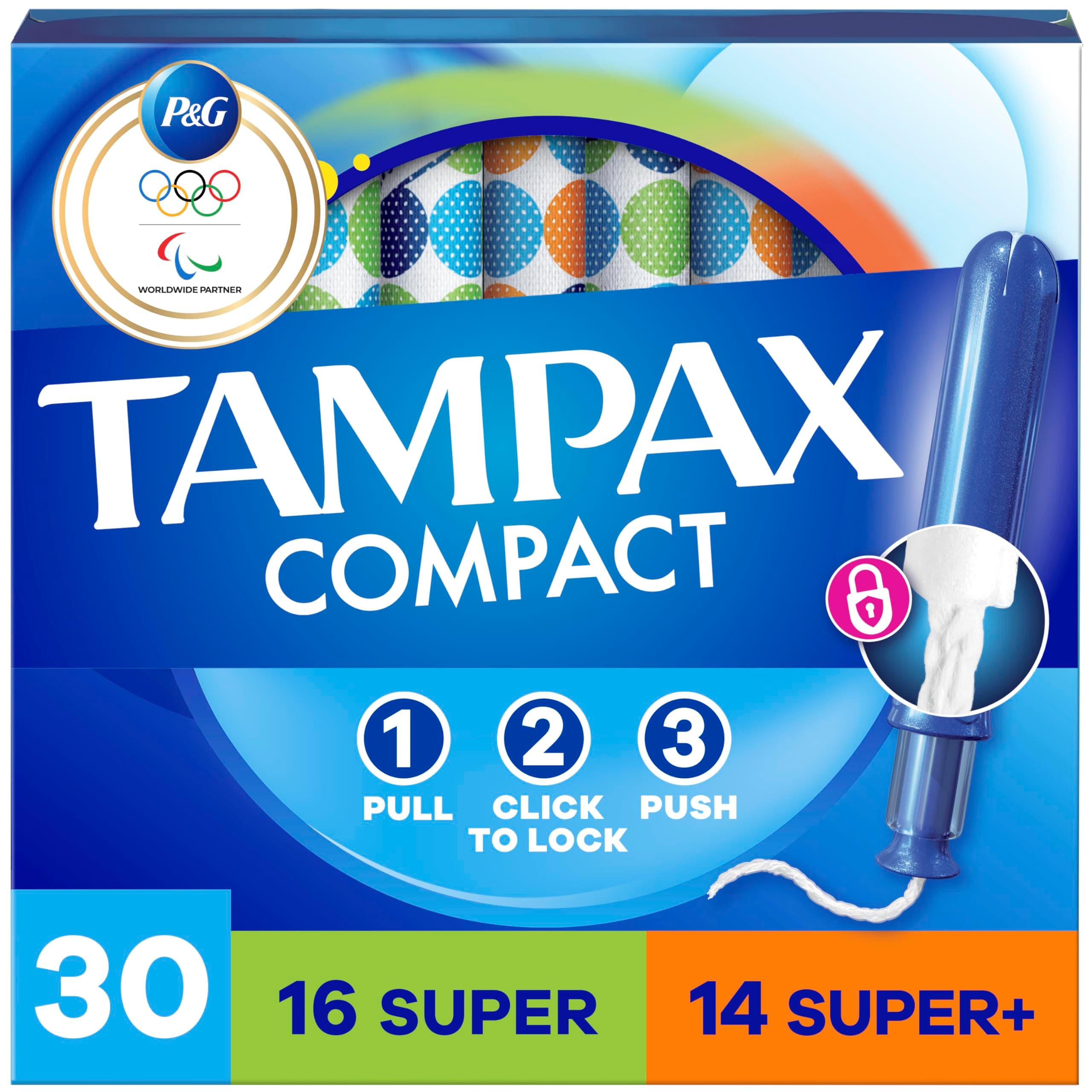 Compact Pearl Tampons Multipack, with LeakGuard Braid & Extendable Applicator, Super/Plus Absorbency, Compact Extendable Applicator, Unscented, 30 Count