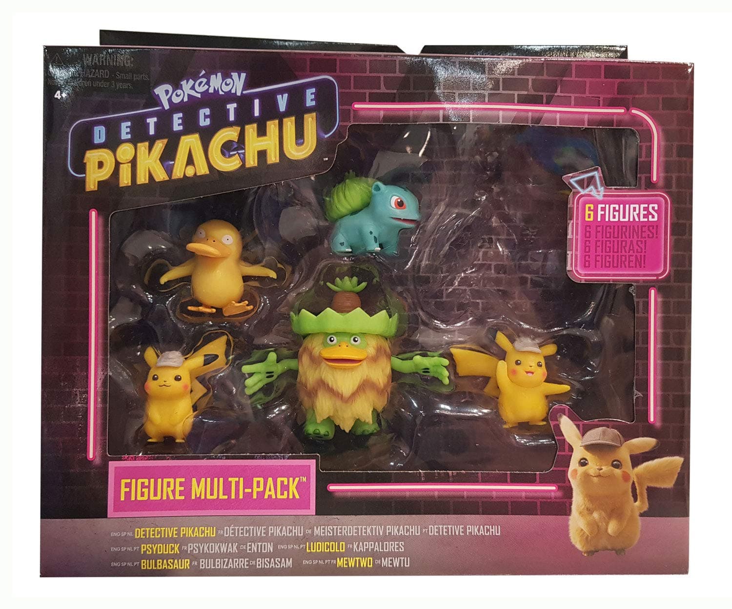 Pokémon Detective Pikachu Battle Figure 6pc Multi-pack - Comes with Two 2" Pikachu, 2" Psyduck, 2" Bulbasaur, 3" Mewtwo & 3" Ludicolo