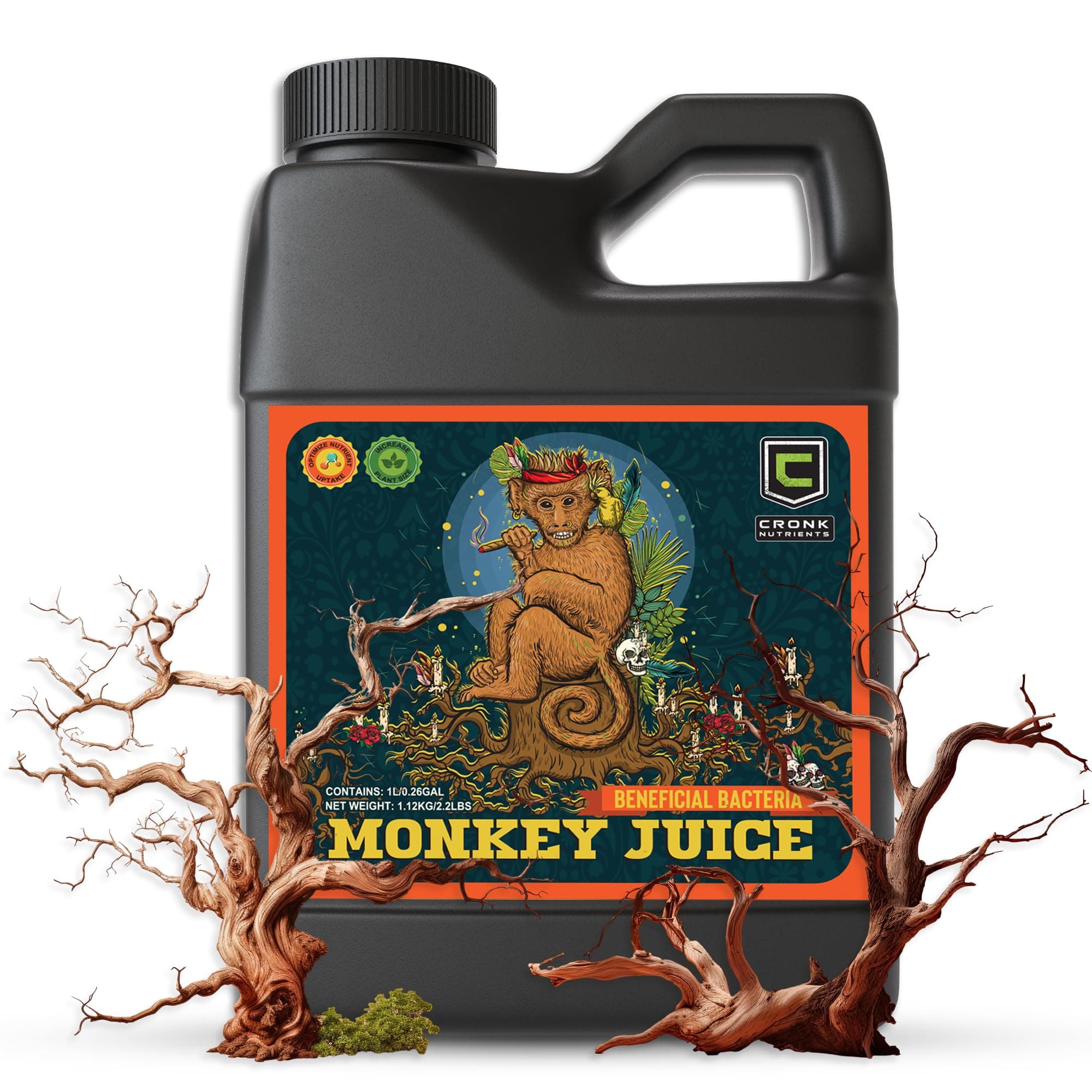 Cronk Nutrients Monkey Juice – Bacillus Root Inoculant – Organic Solution to Increase Your Plants Health – Root Mass Enhancer for Plant Growth and Flowering Boost, 1L