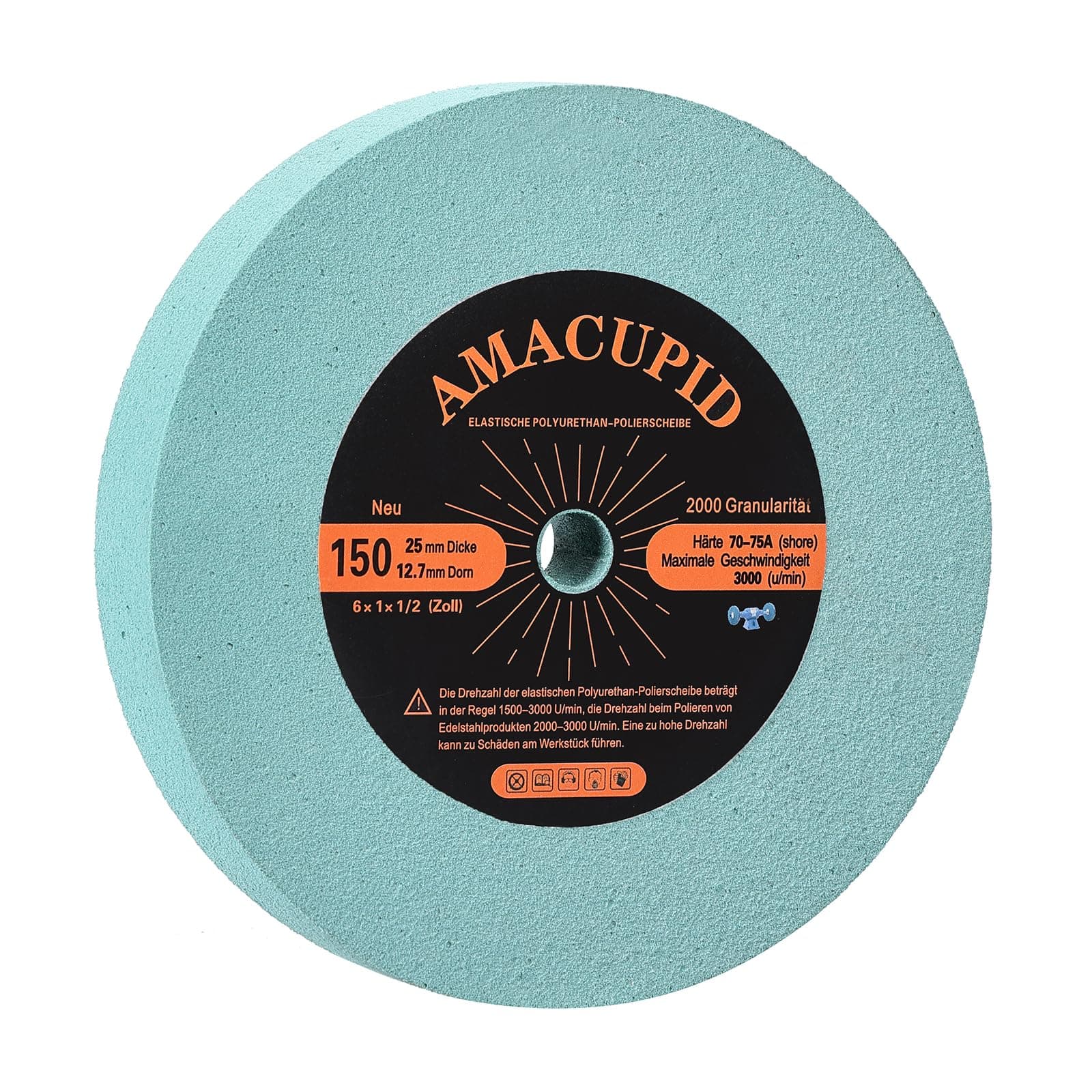 Elastic Polyurethane Buffing Wheels 6 Inch 2000 Grit. For Mirror Polished Stainless Steel, Copper etc. Silicon Carbide Abrasive. For Bench Grinder Polishing Machine. 1/2 Inch Arbor