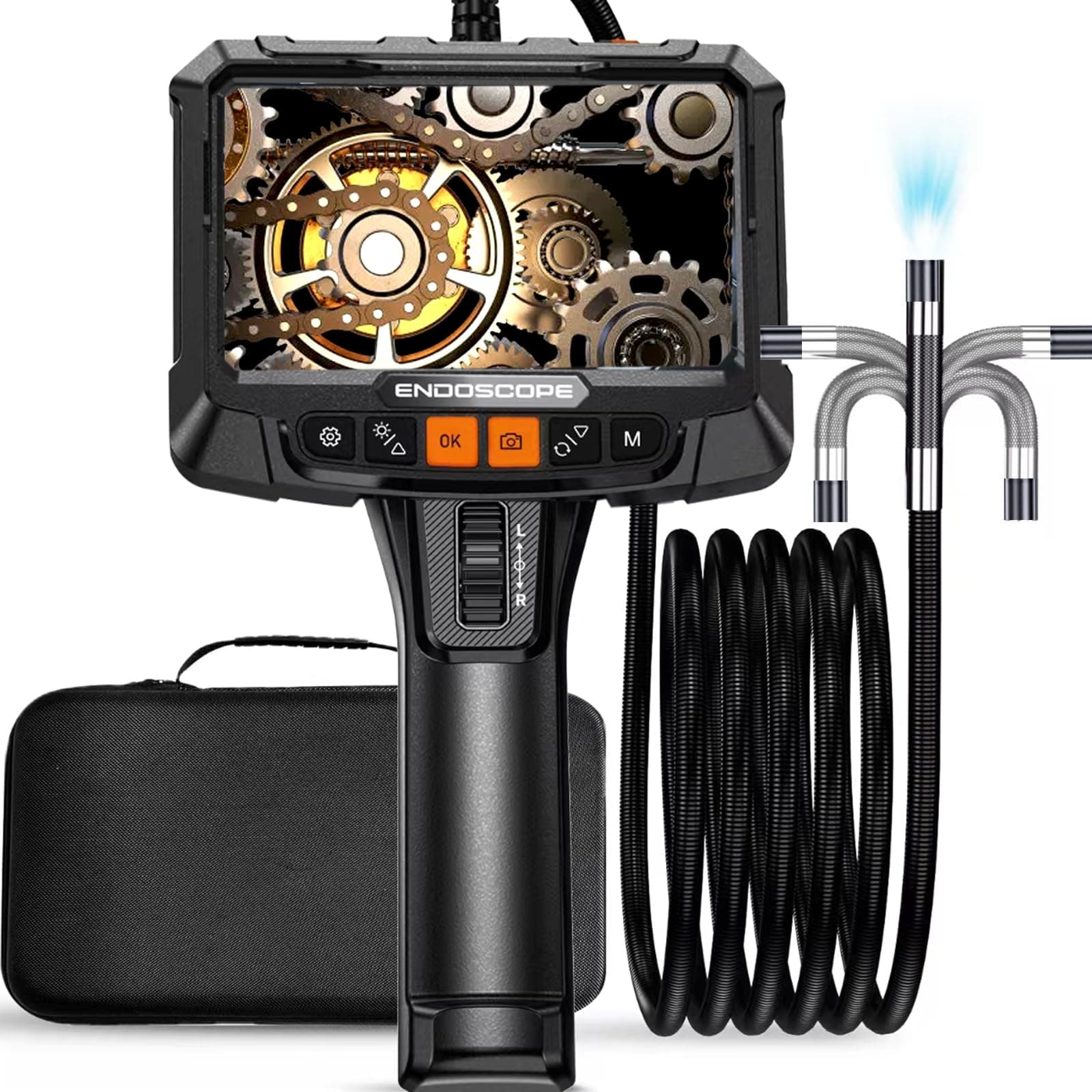 Two-Way Articulating Borescope with Light, Anhendeler 5 inch IPS Endoscope Inspection Camera with Articulation Head, 0.33inch Automotive Mechanics Fiber Optic Scope，Snake Camera