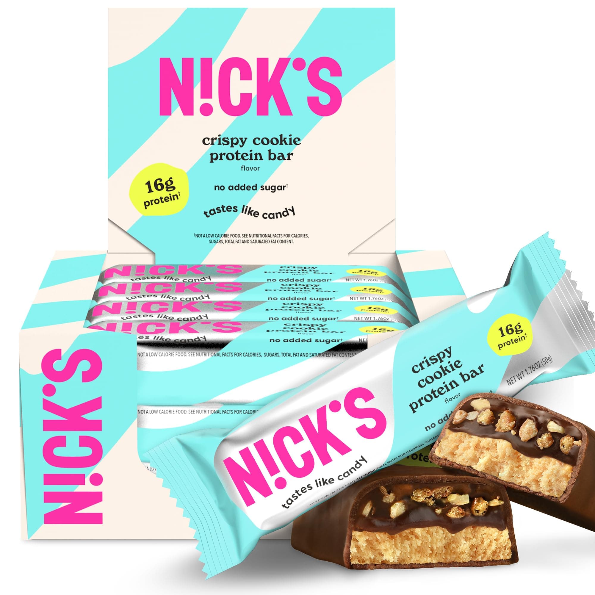 Nick’s Protein Bars Crispy Cookie Chocolate – 12-Count Box | High Protein, Low Calories, Low Carbs, Keto Friendly, No Added Sugar (12 bars x 50g)