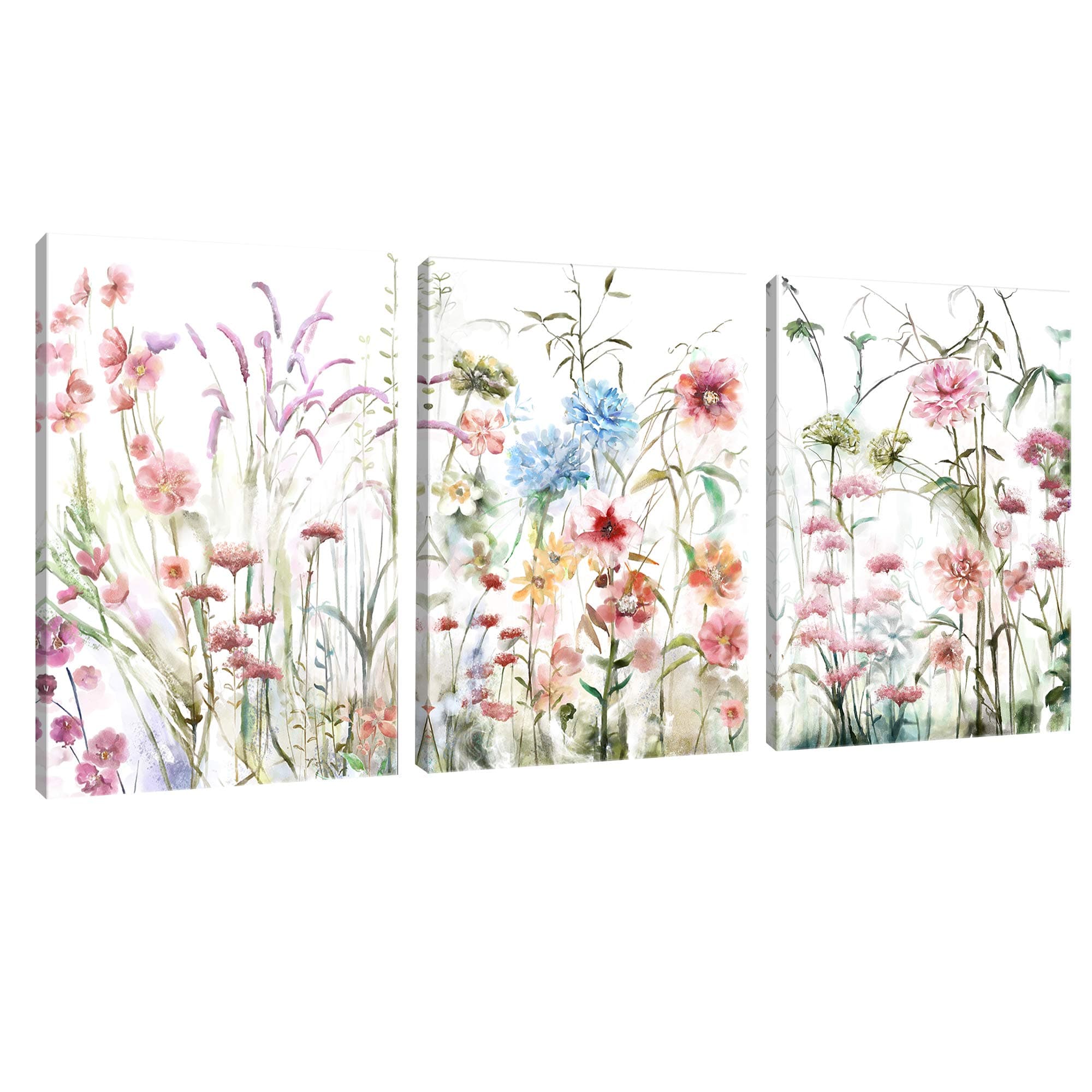 SUMGAR Flowers Wall Art Colorful Floral Artwork Romantic Blossom Paintings Plant Pictures Canvas Prints for Women's Girl's Bedroom Living Room Bathroom Gift 30x40cm Set of 3