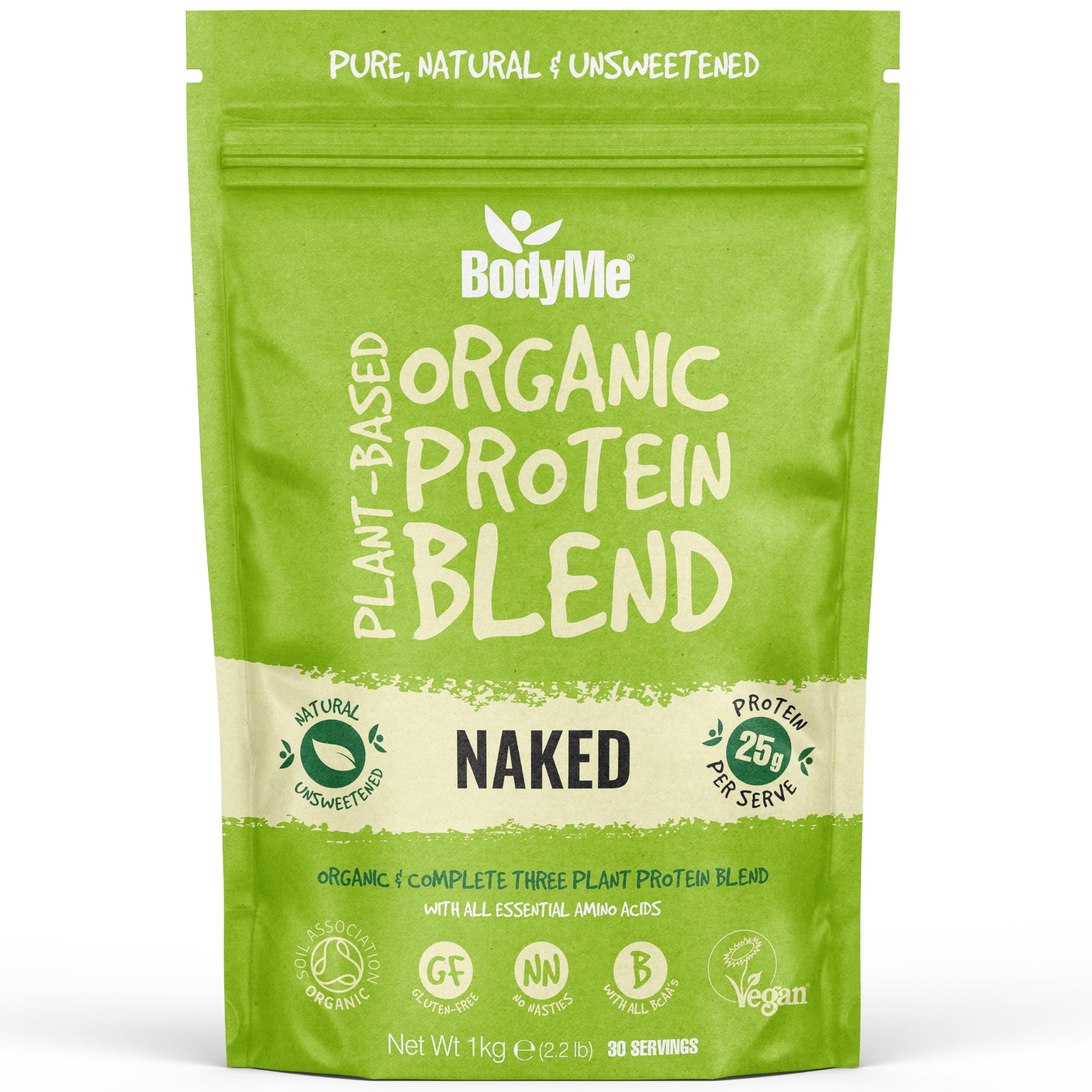 Organic Vegan Protein Powder Blend, Naked Natural - Unsweetened, Low Carb, 3 Plant Based Vegan Protein Powder with 25g of Complete Protein, Gluten and GMO Free, 1kg | UK