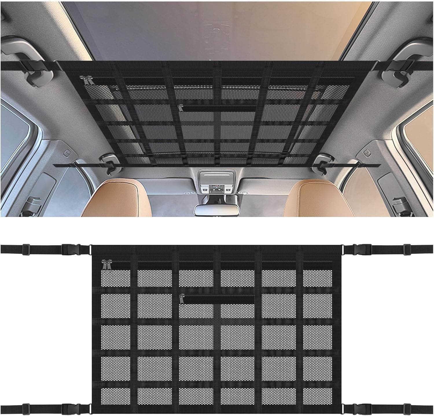 Upgrade Car Ceiling Cargo Net Pocket with Zip,Double Layers+Avoid Sagging Roof Cargo Bag for Toy,Quilts,Tickets,Universal Road Trip Essentials Car Organizers and Storage for Truck SUV