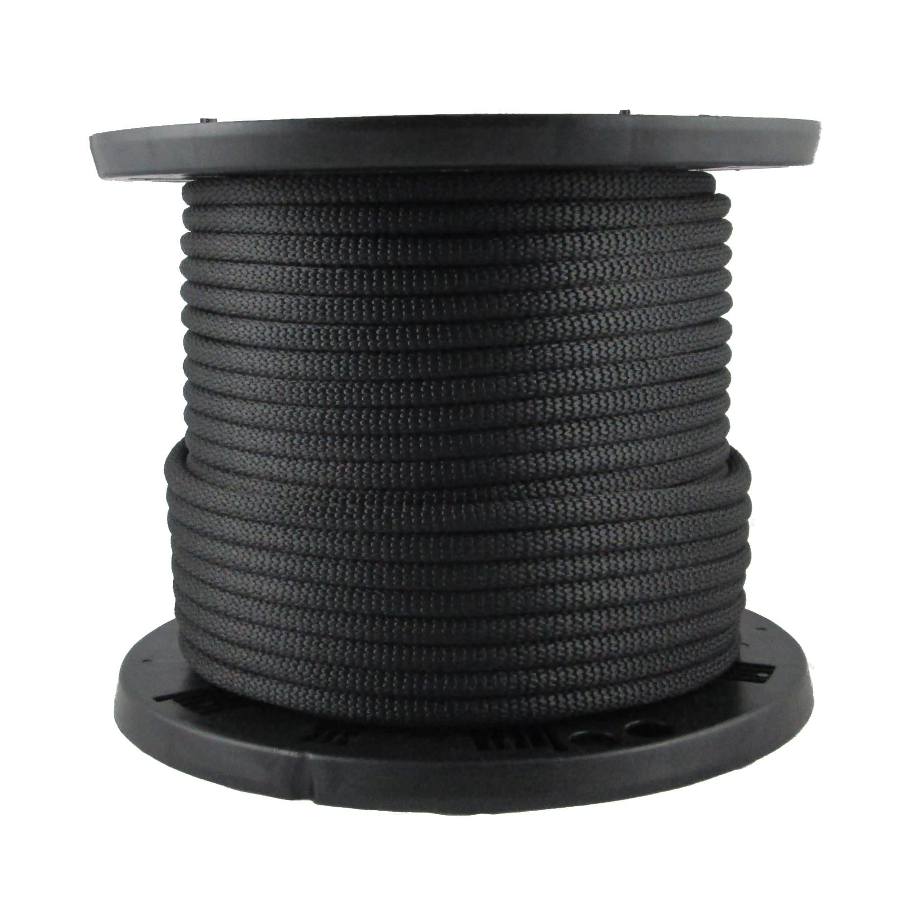 QNR 3/8" Black Polyester Rope, Solid Braid Dacron Utility Rope, 250 ft Spool, Low Stretch UV Resistant Industrial Cord
