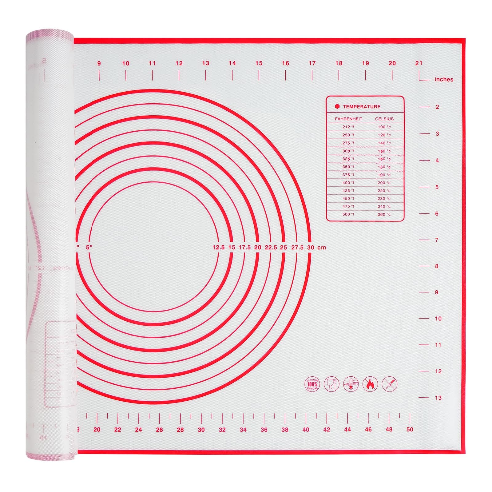 Large Silicone Rectangular Baking Mat, 16" x 24", Red, Non-stick & Non-slip, Easy to Clean & Store