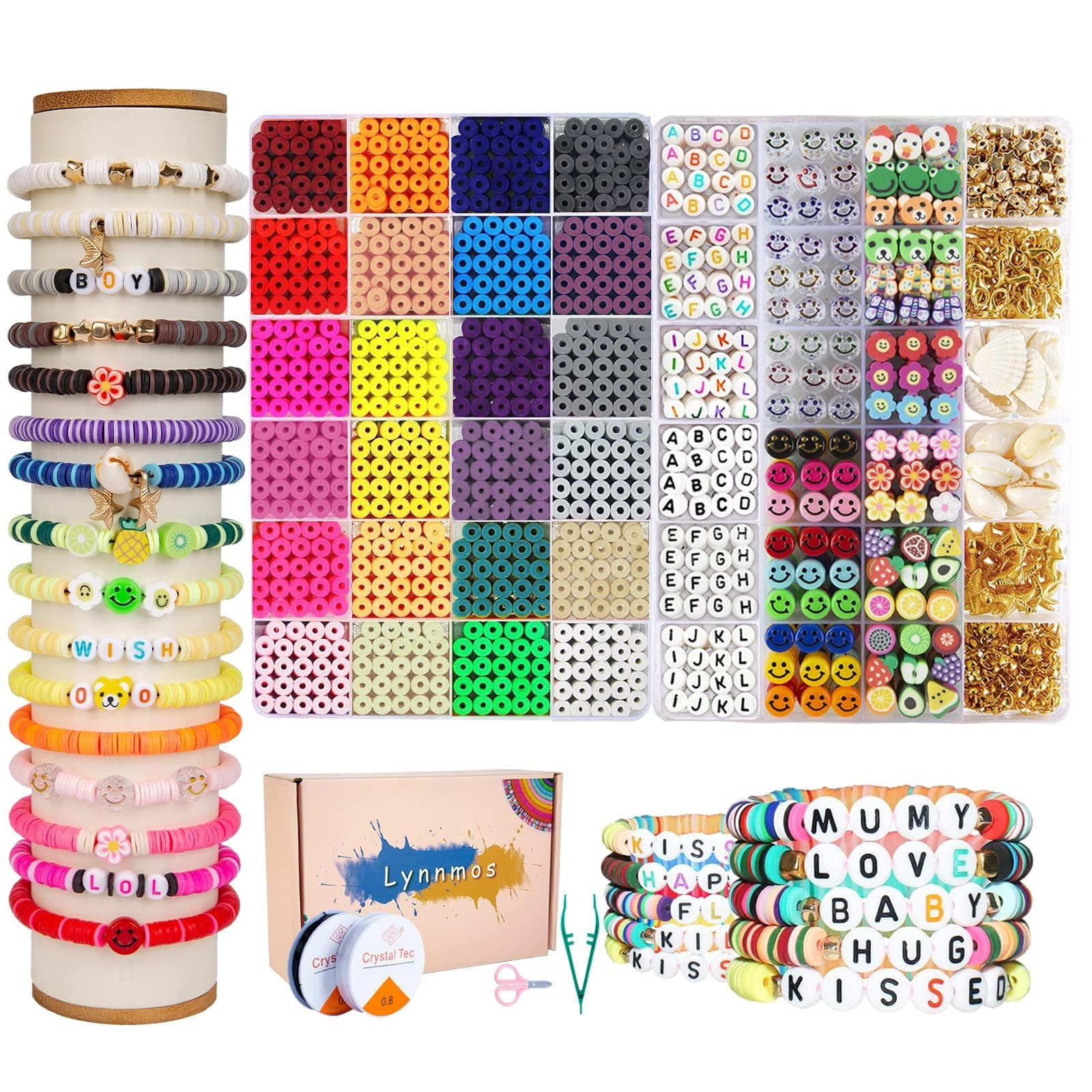 Clay Beads 7200 Pcs 2 Boxes Bracelet Making Kit - 24 Colors Polymer Clay Beads for Bracelet Making Set - Jewelry Making kit Supplies and Charms - Bracelet Making Kit for Girls Teens Kids Age 4-12…