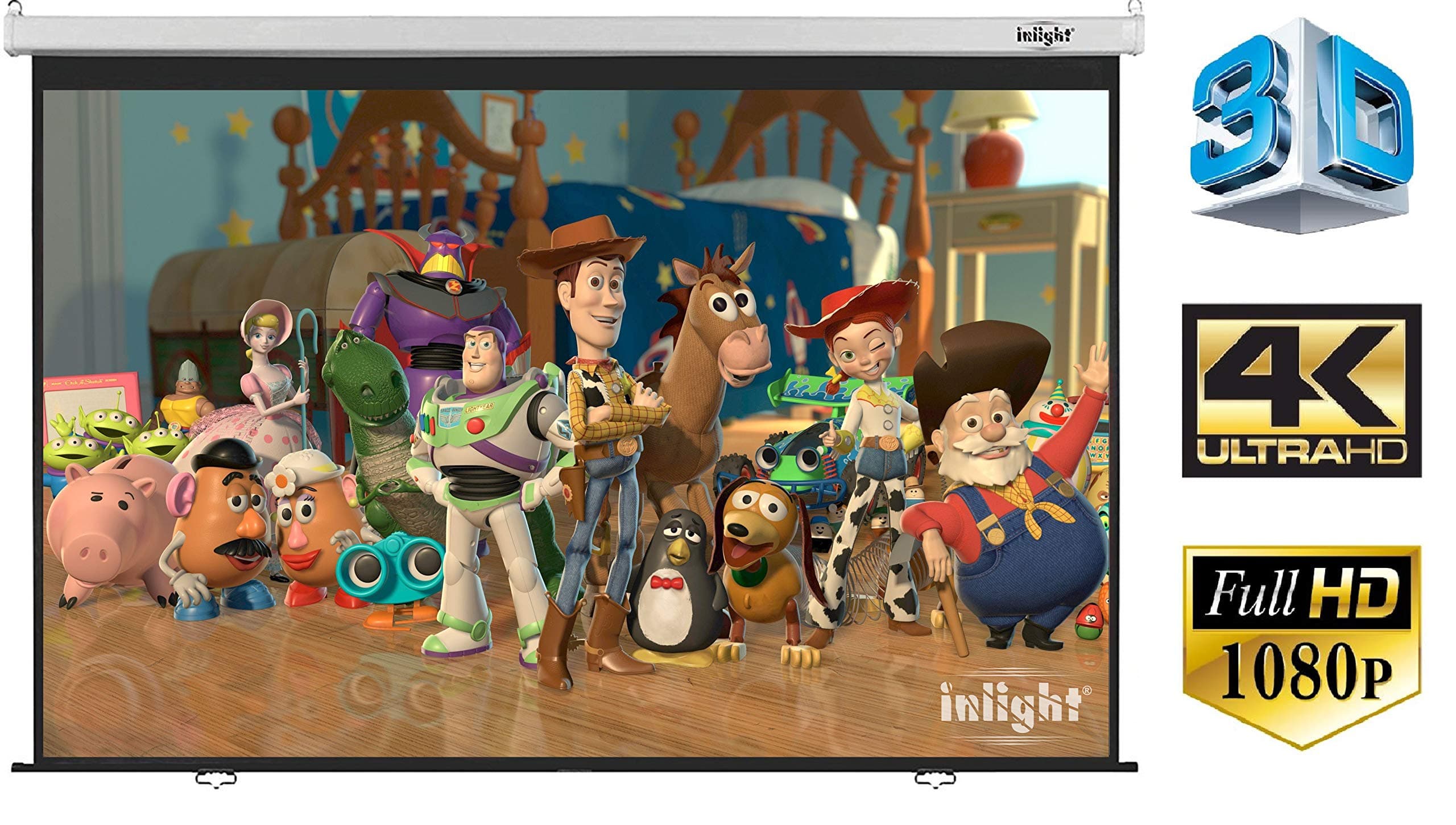 Universal Wall Type Manual No Autolock Pull Down UHD-3D-4K Ready Technology 16:9 Aspect Ratio, 120-inch Diagonal Projector Screen, 9 ft x 5 ft (White)