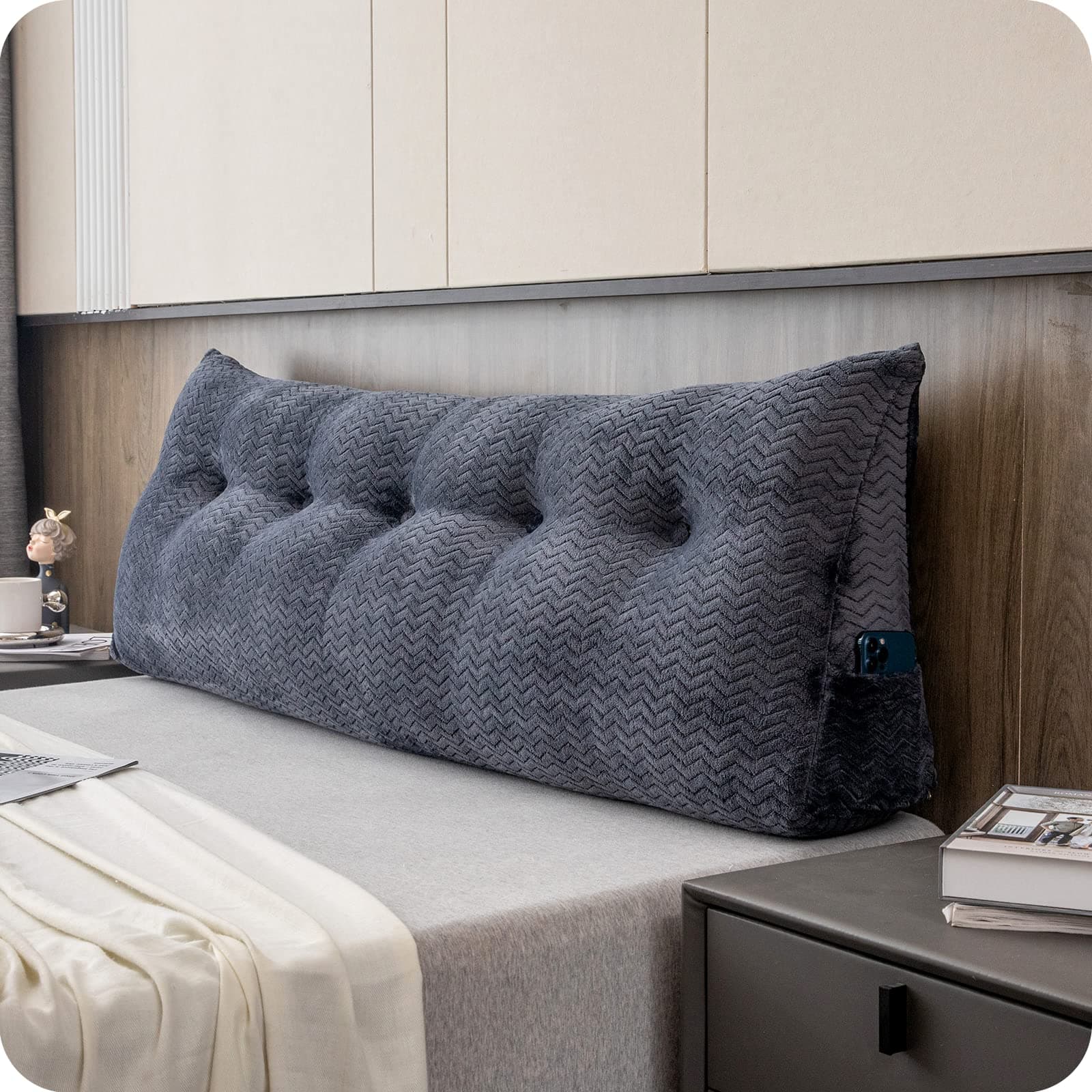 Large Bolster Triangular Headboard Wedge Backrest Positioning Support Bed Rest Reading Pillows Headboard Wedge Pillows for Day Bed with Removable Cover