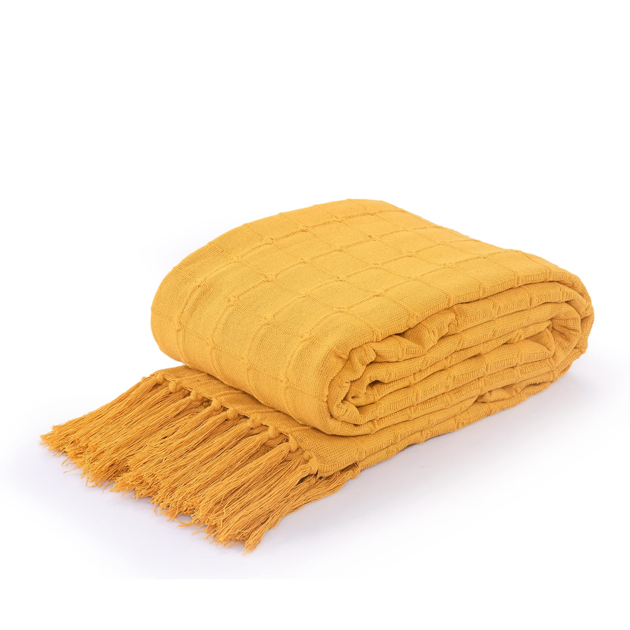 La Maison 100% Indian Cotton Large Batten Throwover Sofa Throw Bed Throw Woven Handloom Tassel Armchair Decorative Blanket (Mustard/Ochre, 178cm x 254cm / 70" x 100")