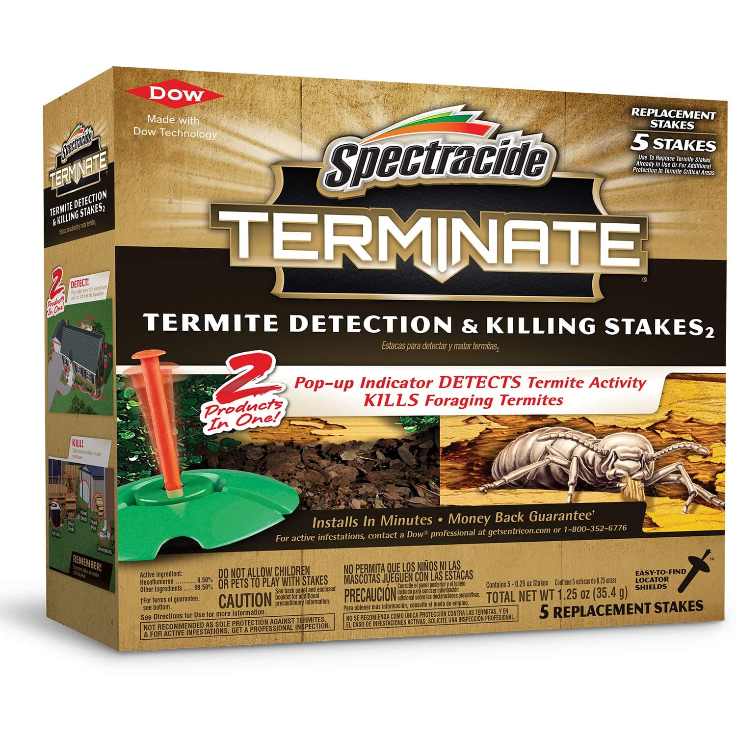 Spectracide Terminate Termite Detection & Killing Stakes2, 5 Count, Replacement Stakes With Pop-up Indicators Detect Termite Activity And Kill Foraging Termites Replacement Stakes