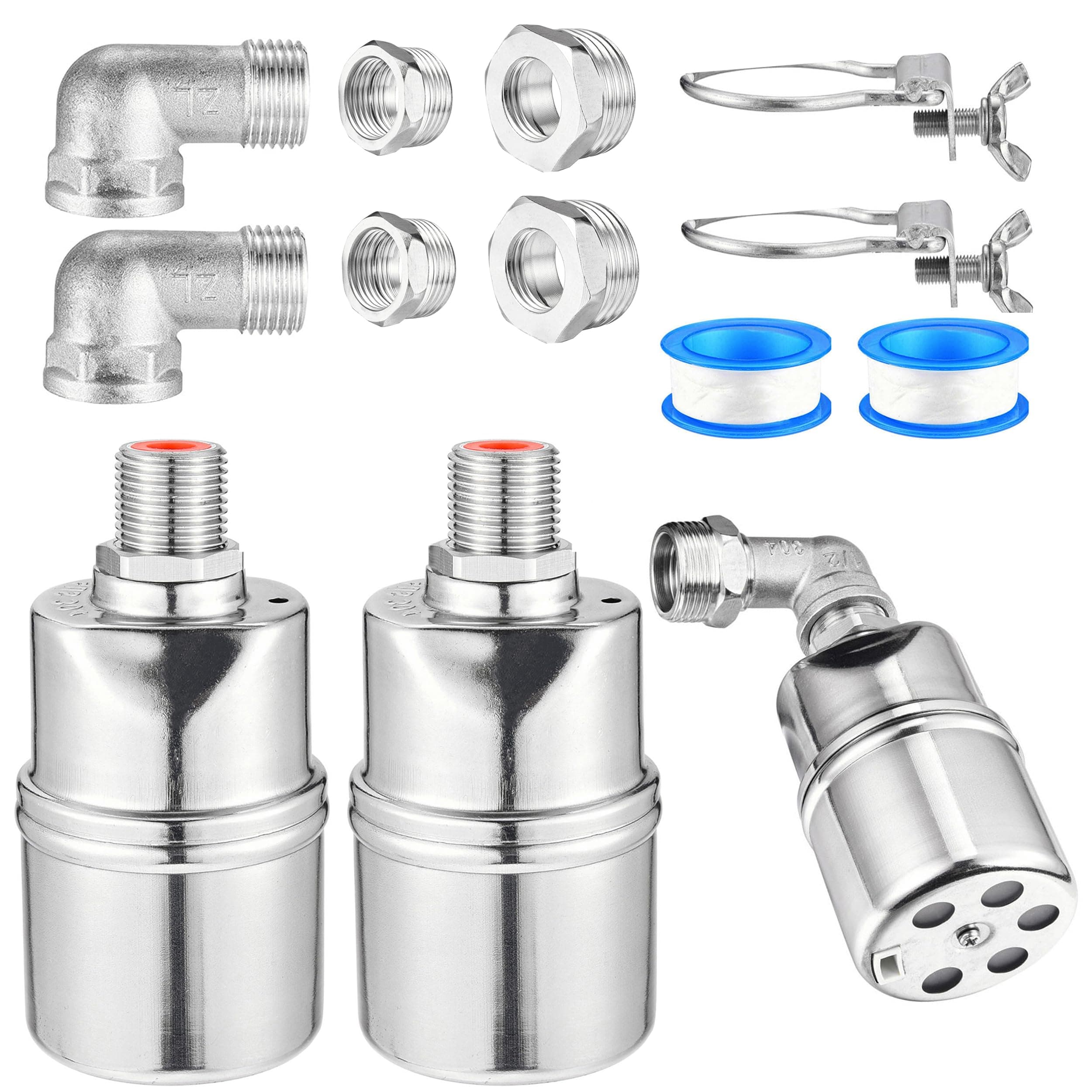 Mornajina 1/2" 3/4" 1" Automatic Float Valve, 304 Stainless Steel Fully Automatic Water Level Control Float Valve, Auto Shut Off Ball Mini Float Valve for Pool, Fish Tank, Livestock Trough, Pond-2 Set