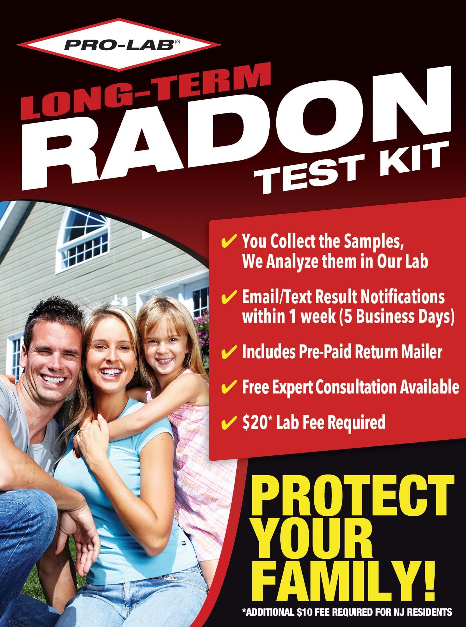 Prolab Long Term Radon Test Kit - The Long Term Radon Test Kit For Home is EPA Approved - Easy To Use Long Term Radon Test - Uses Alpha Track Long Term Radon Test Technology