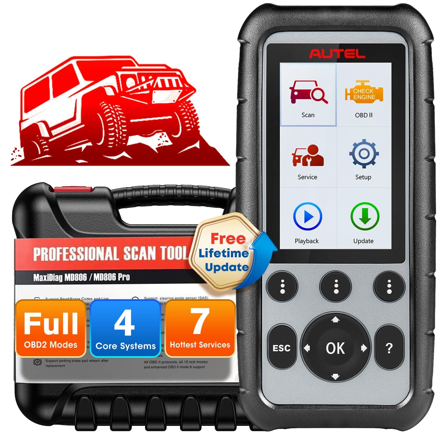 Autel MaxiDiag MD806 OBD2 Scanner Car Diagnostic Tool Full Systems with Engine, Transmission, ABS, and Airbag (SRS) Oil Reset, EPB, SAS, DPF and BMS (MaxiCheck Pro and MD802)