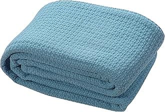 Premium 100% Cotton Blanket Light Blue - Soft Breathable Thermal Blanket - Luxurious Thermal Blankets for All Seasons - Throw Blanket for Sofa, Bed, Couch (190x255 cm)