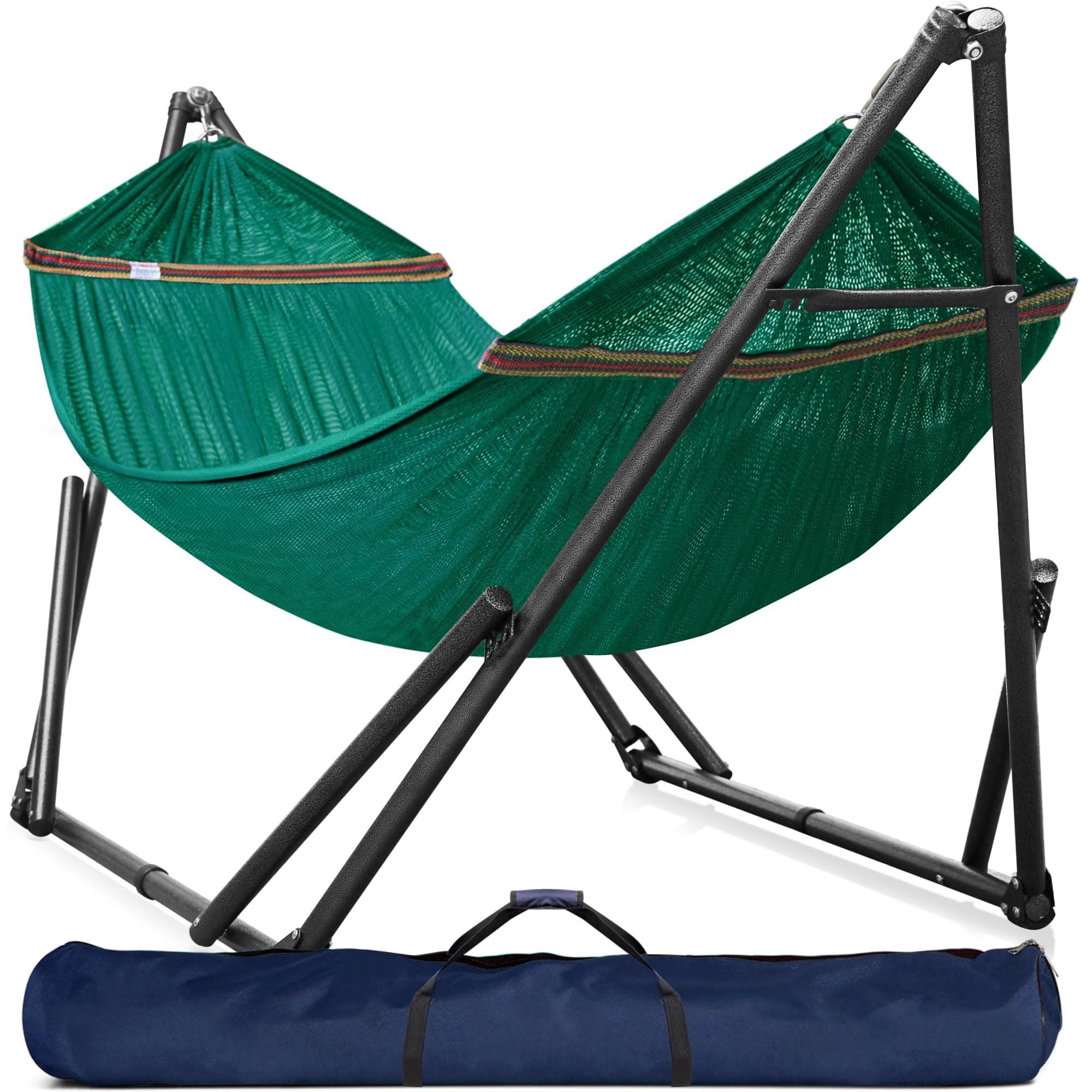 Tranquillo Double Hammock with Stand Included 30 Seconds Set Up for 2 Persons/Foldable Hammock Stand 550 lbs Capacity Portable Case, Inhouse, Outdoor, Camping, Peacock