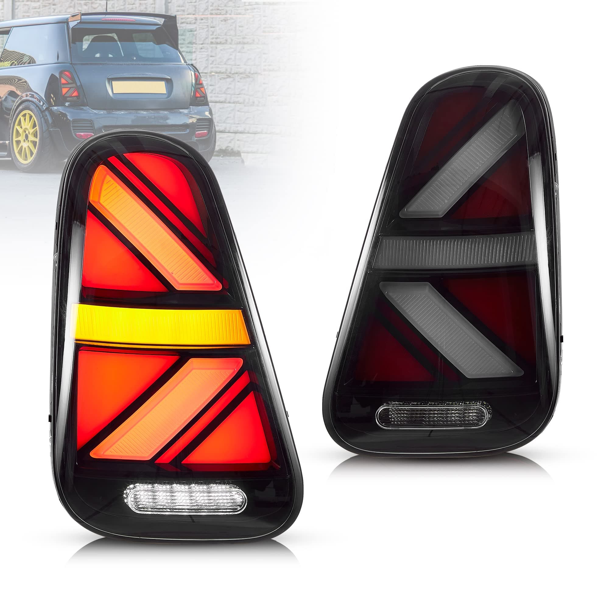 VLAND LED Tail Lights Compatible For [ 2001-2006 BMW Mini Cooper R50 R52 R53 & 1st gen Mini Cooper Hatchback/Convertible ] W/Sequential Turn Signal, Running Lights With Breath Effect