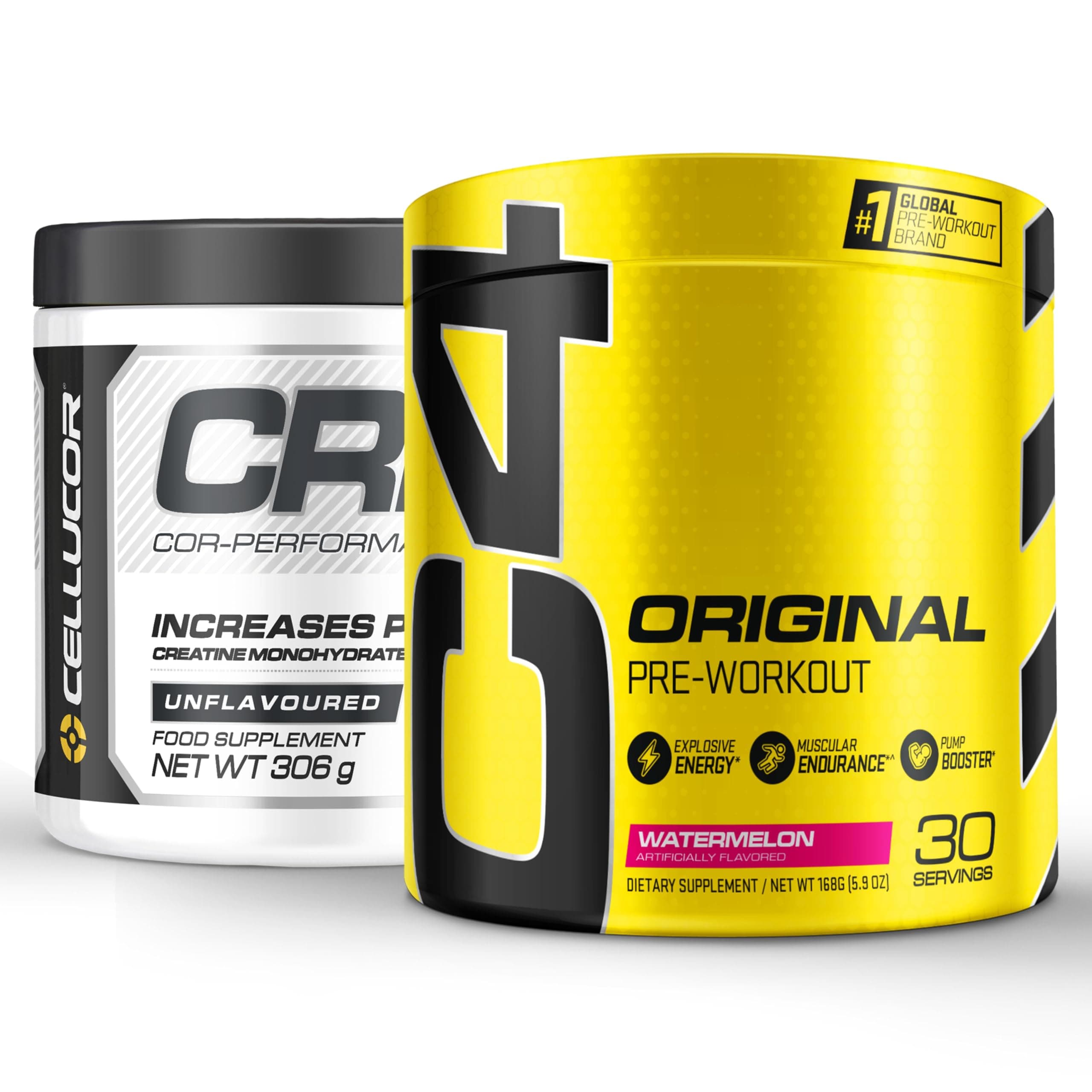 Cellucor Pre Workout & Creatine Bundle, C4 Original Pre Workout Powder, Watermelon, 30 Servings + Cor Performance Creatine Powder, 72 Servings