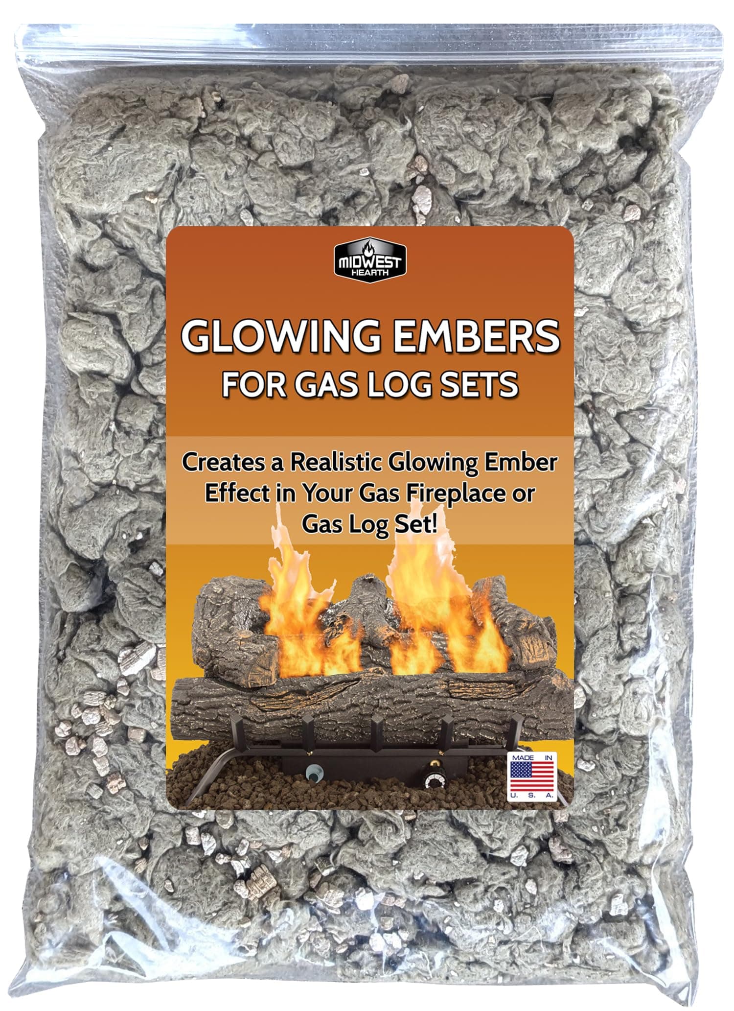 Glowing Embers for Gas Logs – 6 oz | Rock Wool and Vermiculite Blend | Enhanced Ember Effect | Vented and Unvented Compatible | Made in USA