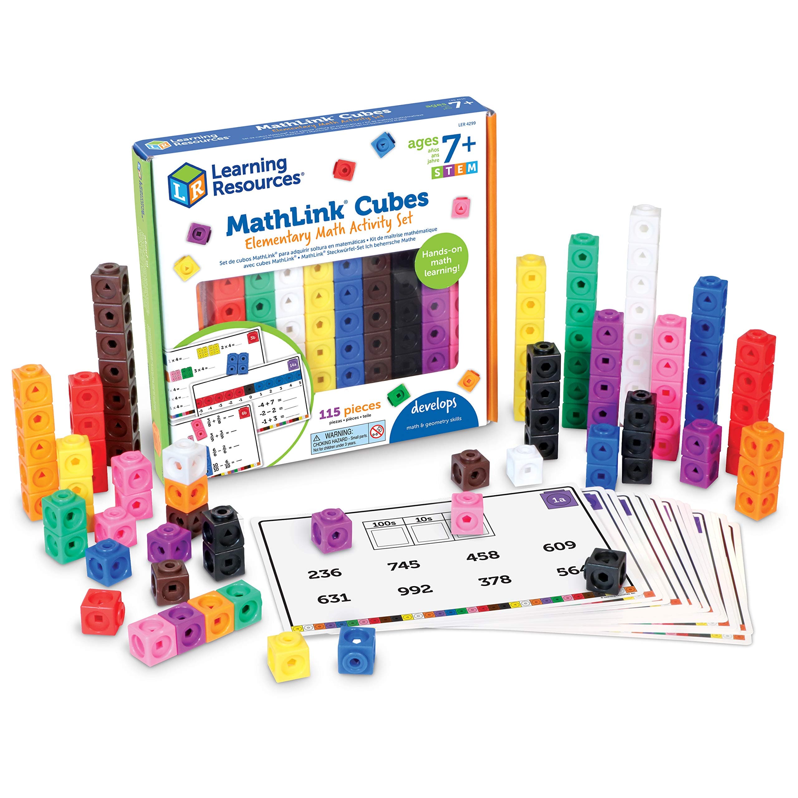 MathLink Cubes Elementary Math Activity Set - 115 Pieces, Ages 7+ Math Manipulative Cubes, Math Games for Kids, Math Counters