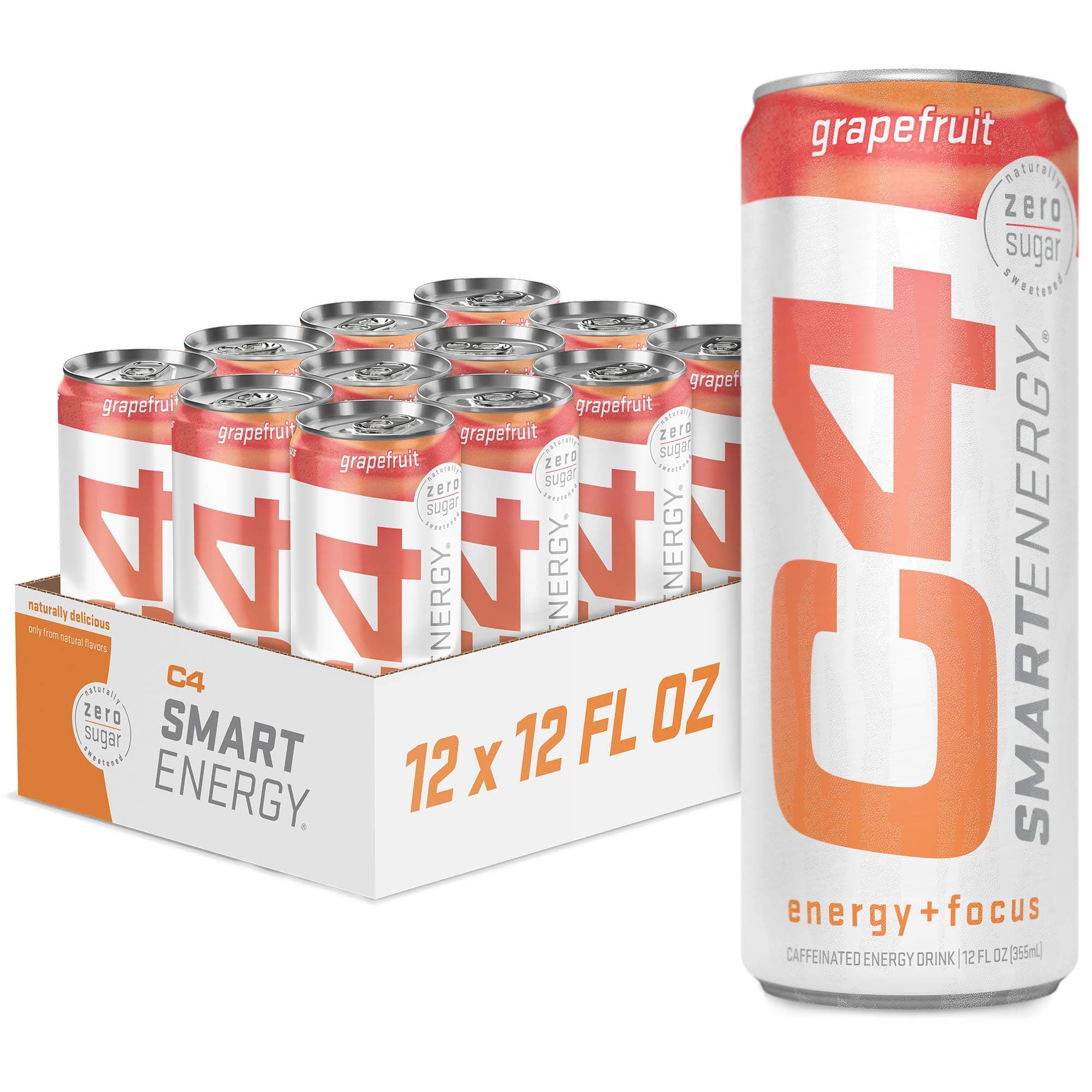 C4 Smart Natural Energy Drinks with Zero Sugar and Zero Calories, Sugar Free, Zero Carbs, | Powered by Green Tea Caffeine and Stevia | 12 Pack, 12 Oz Cans